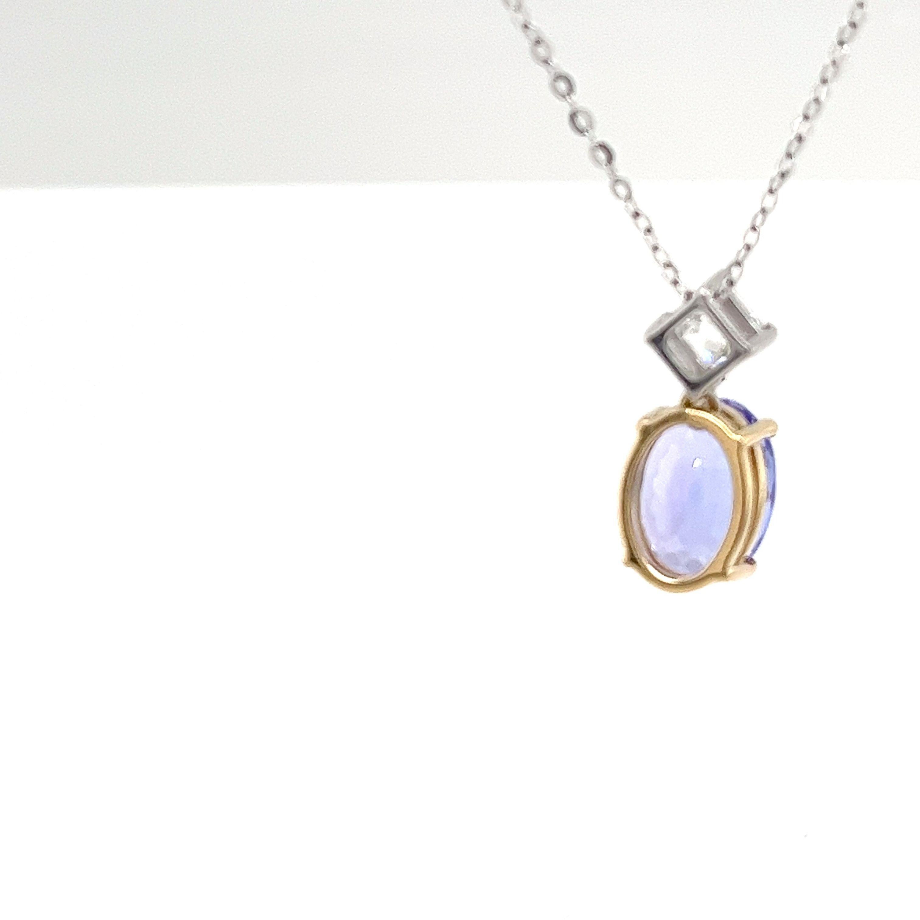 Women's 18ct White & Yellow Gold Tanzanite & Diamond Pendant with 18ct Gold Chain For Sale