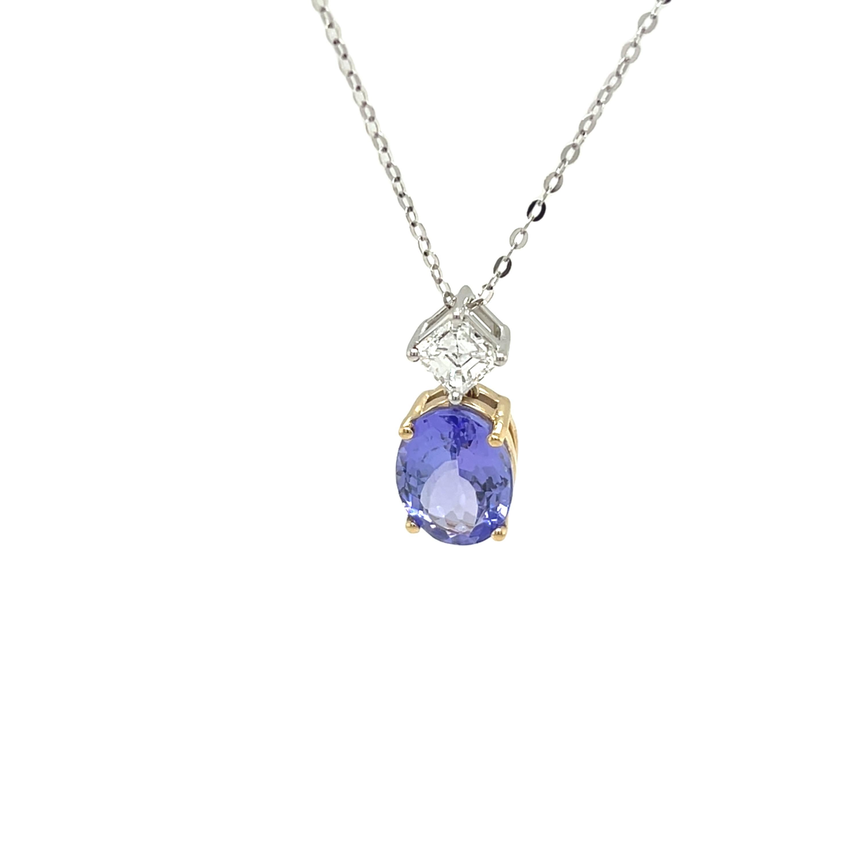 18ct White & Yellow Gold Tanzanite & Diamond Pendant with 18ct Gold Chain For Sale 3
