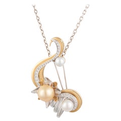 18ct White/Yellow Gold Transitional South Sea Pearl 
Diamond Necklace/Brooch