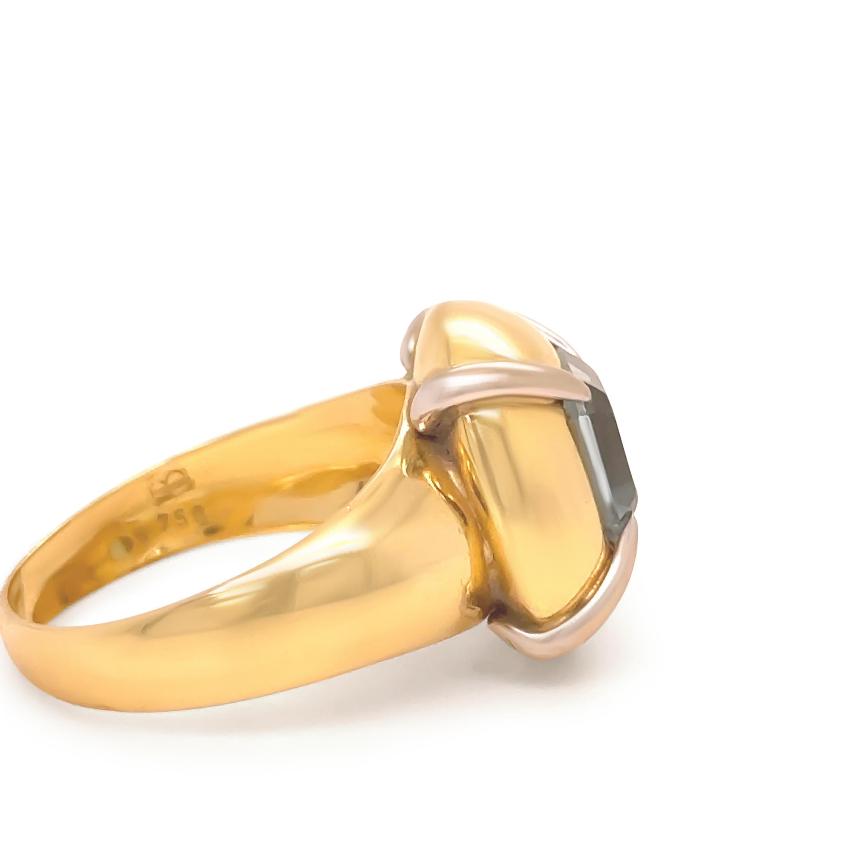 Emerald Cut 18ct Yellow and White Gold Aquamarine Retro Dress Ring 2.00ct For Sale