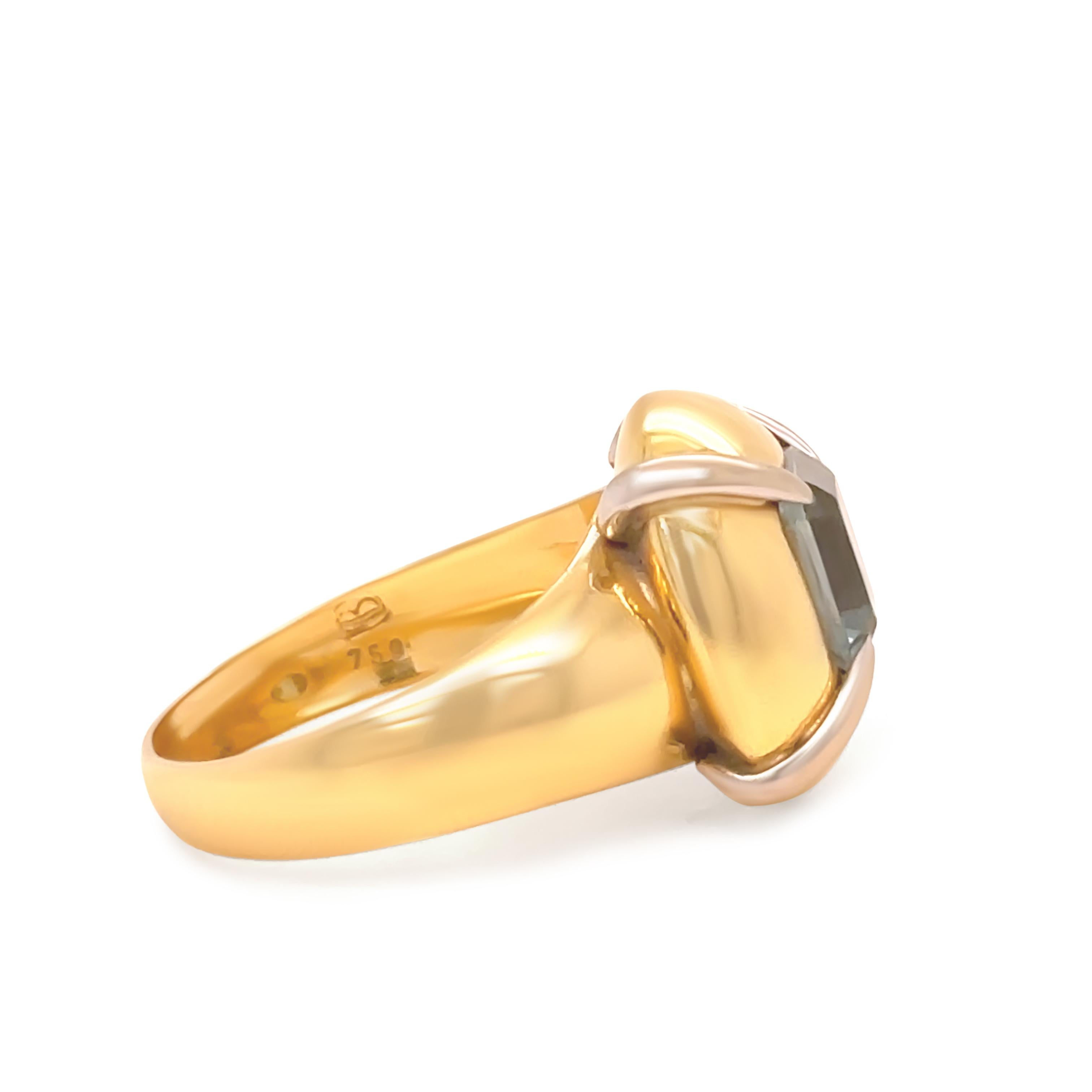 18ct Yellow and White Gold Aquamarine Retro Dress Ring 2.00ct In Excellent Condition For Sale In SYDNEY, NSW