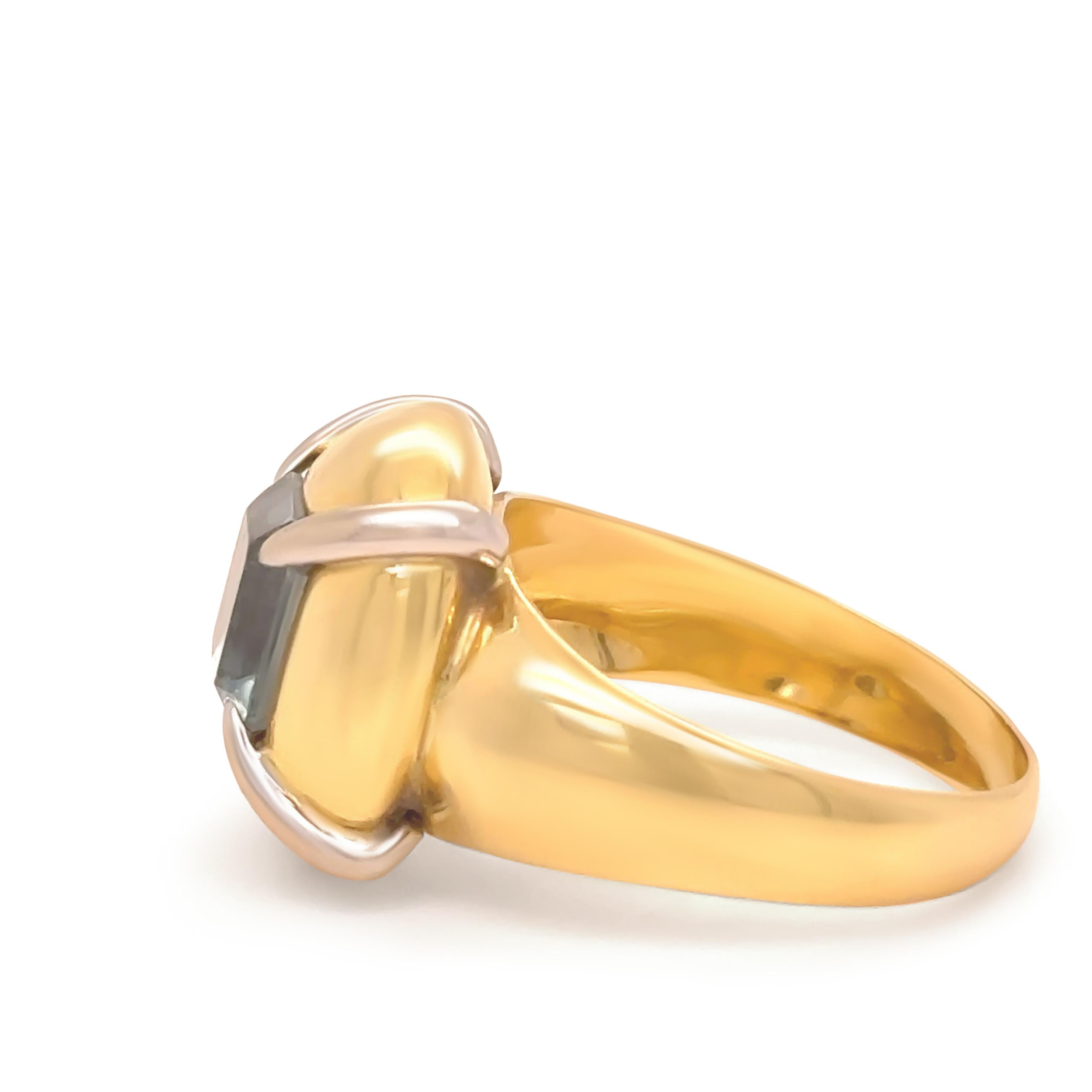 Women's 18ct Yellow and White Gold Aquamarine Retro Dress Ring 2.00ct For Sale