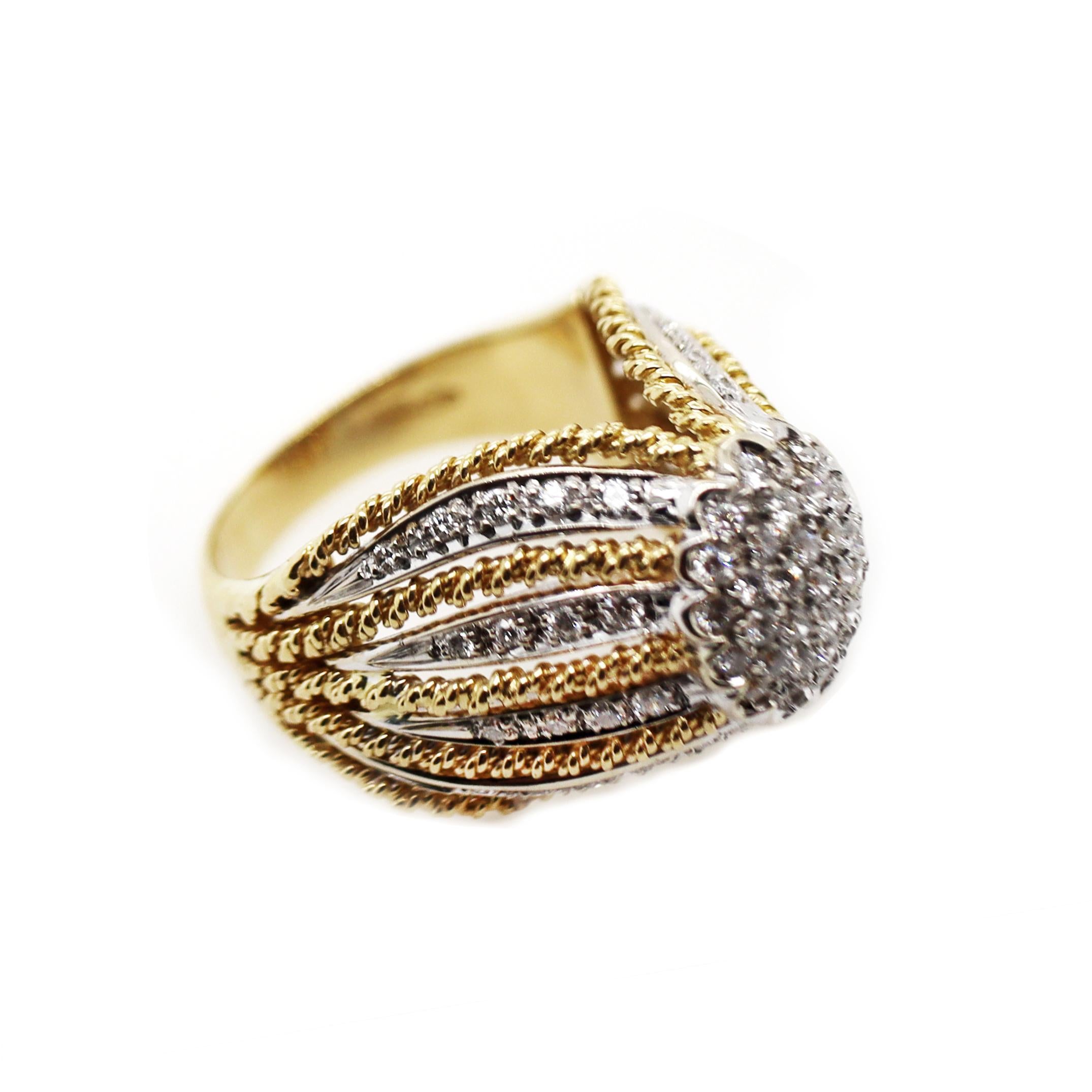 Anello da cocktail con diamante Art Deco in oro giallo e bianco 18 carati in vendita 1