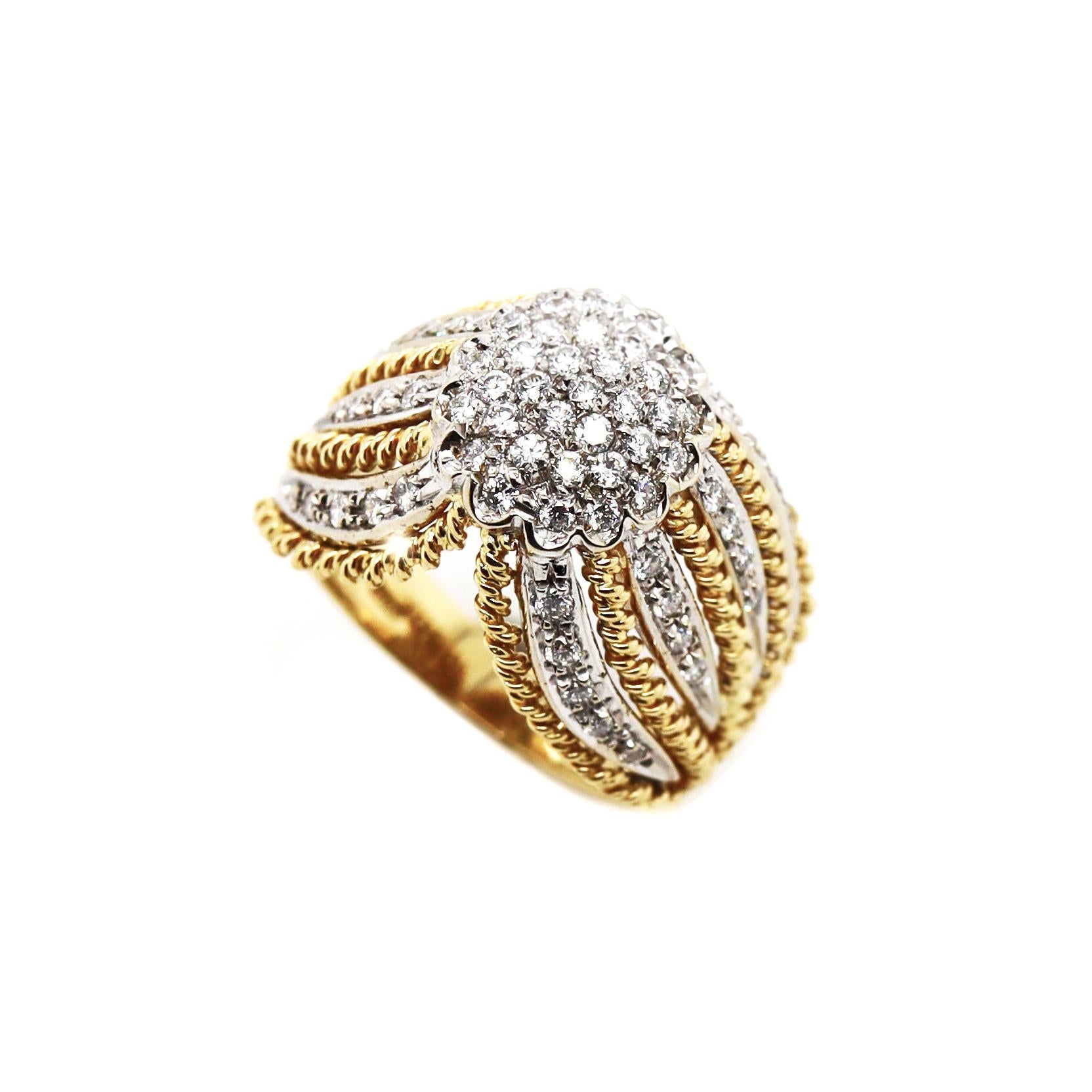 Anello da cocktail con diamante Art Deco in oro giallo e bianco 18 carati in vendita 3