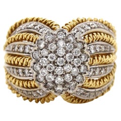 Anillo de Cóctel de Diamantes Art Decó en Oro Amarillo y Blanco de 18 Quilates