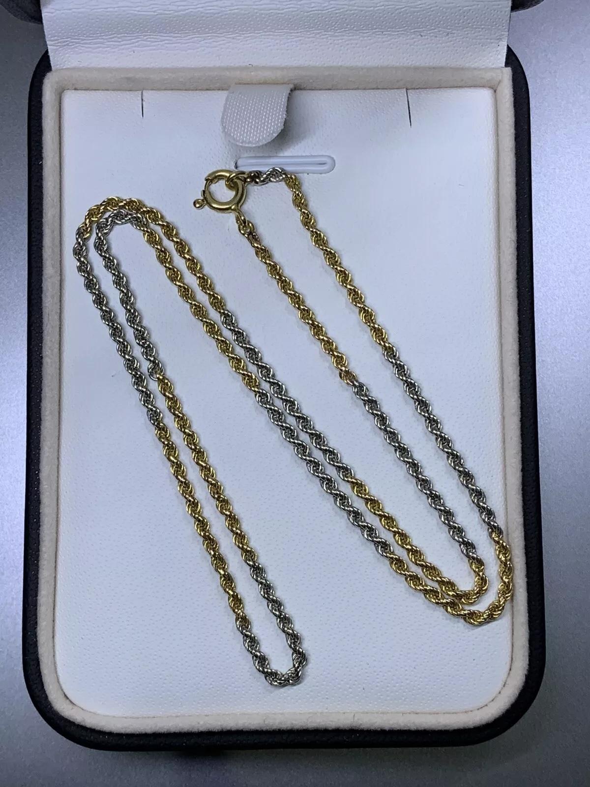 18ct Yellow and White gold chain necklace 16 inches. In New Condition In London, GB