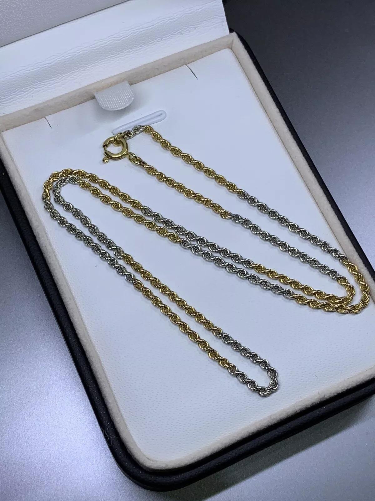 Women's or Men's 18ct Yellow and White gold chain necklace 16 inches.