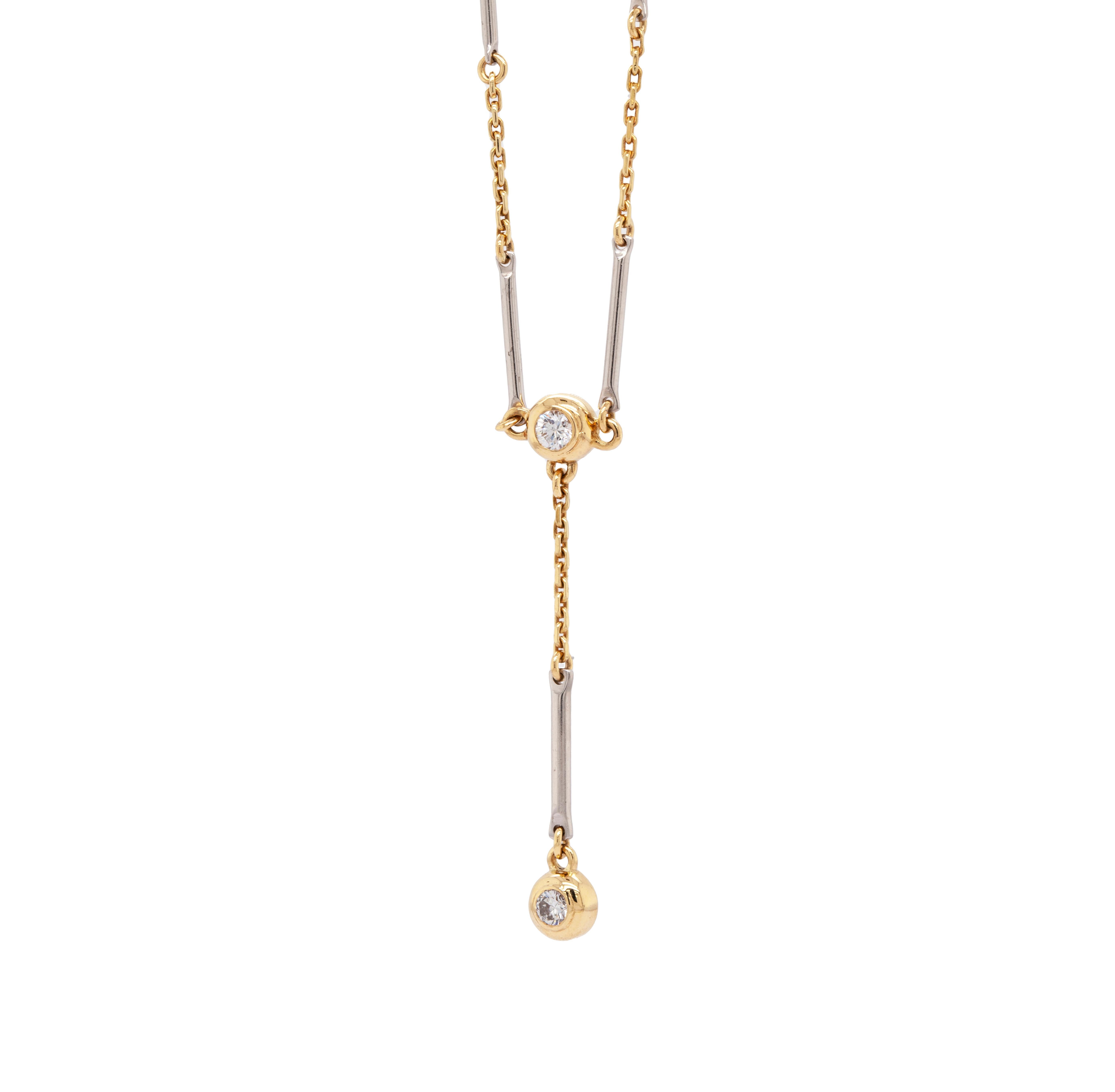 Modern 18ct Yellow and White Gold Diamond Drop Necklace For Sale