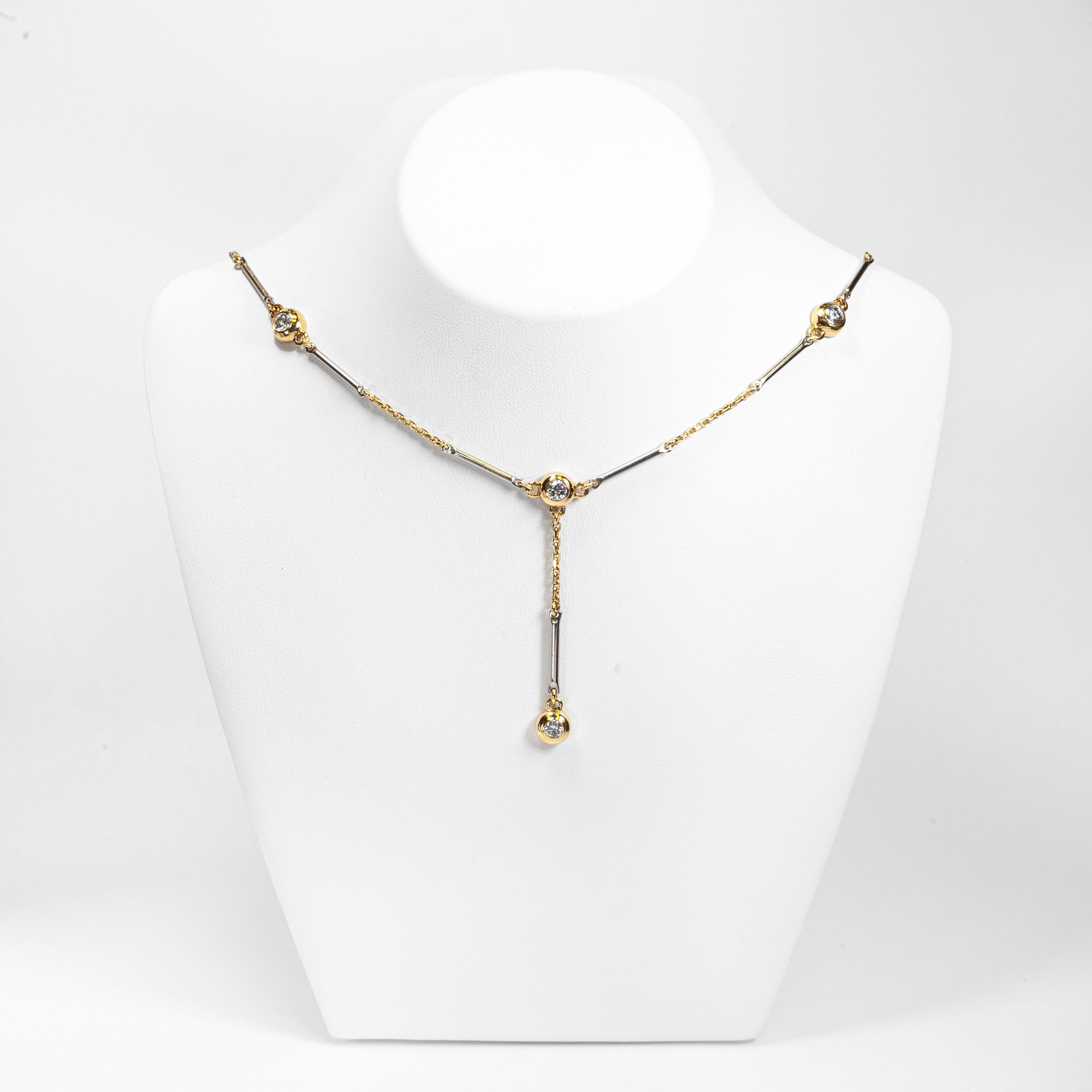 Diamant-Tropfen-Halskette aus 18 Karat Gelb- und Weißgold (Brillantschliff) im Angebot
