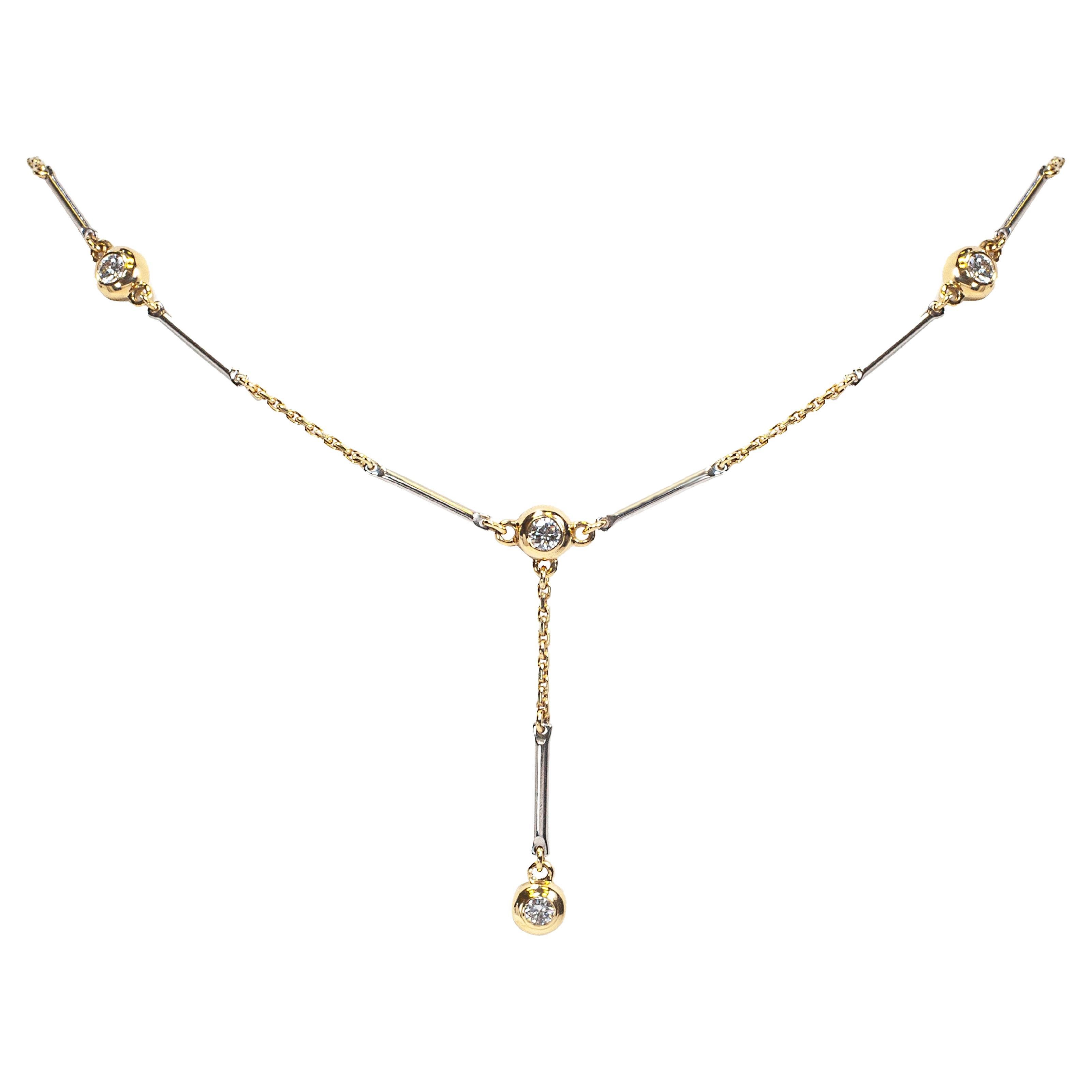 18ct Yellow and White Gold Diamond Drop Necklace For Sale