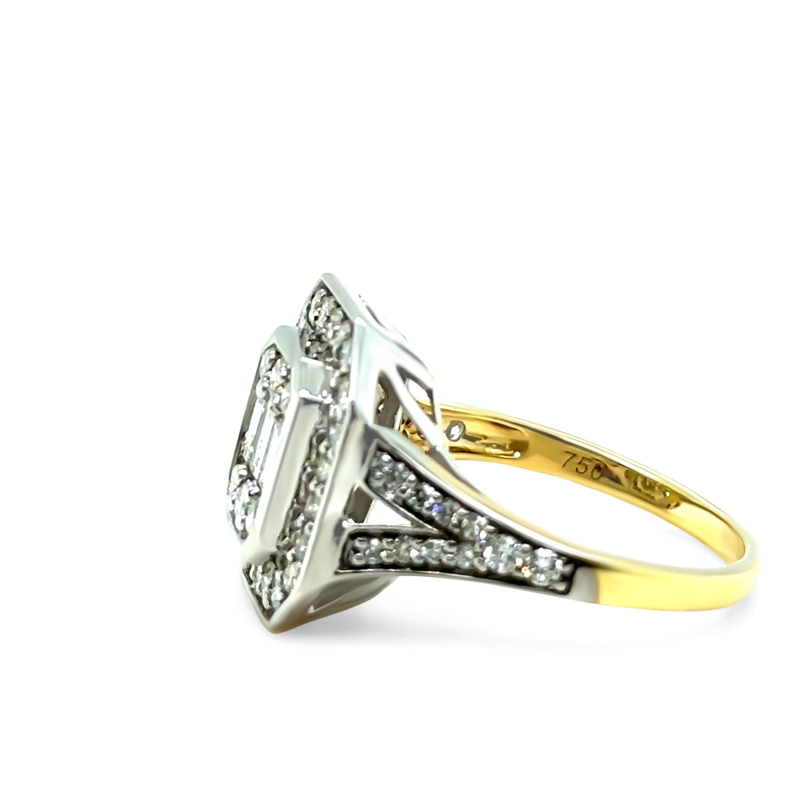 18ct Yellow and White Gold Diamond Ring 1.00ct 4.9g In Excellent Condition For Sale In SYDNEY, NSW