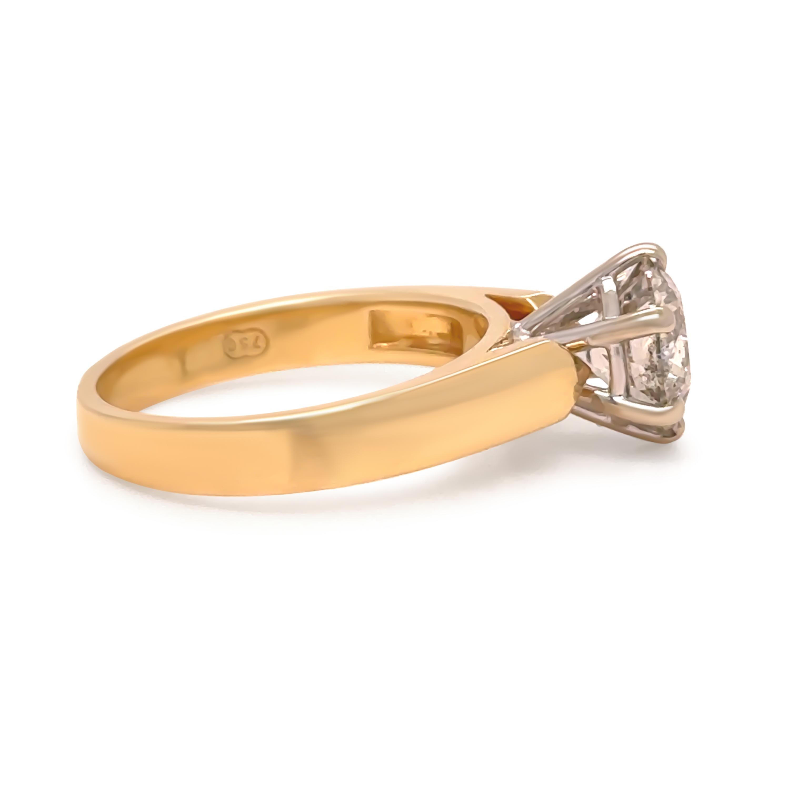 Bague solitaire en or jaune et blanc 18ct avec diamant 2.04ct 5.95g Excellent état - En vente à SYDNEY, NSW