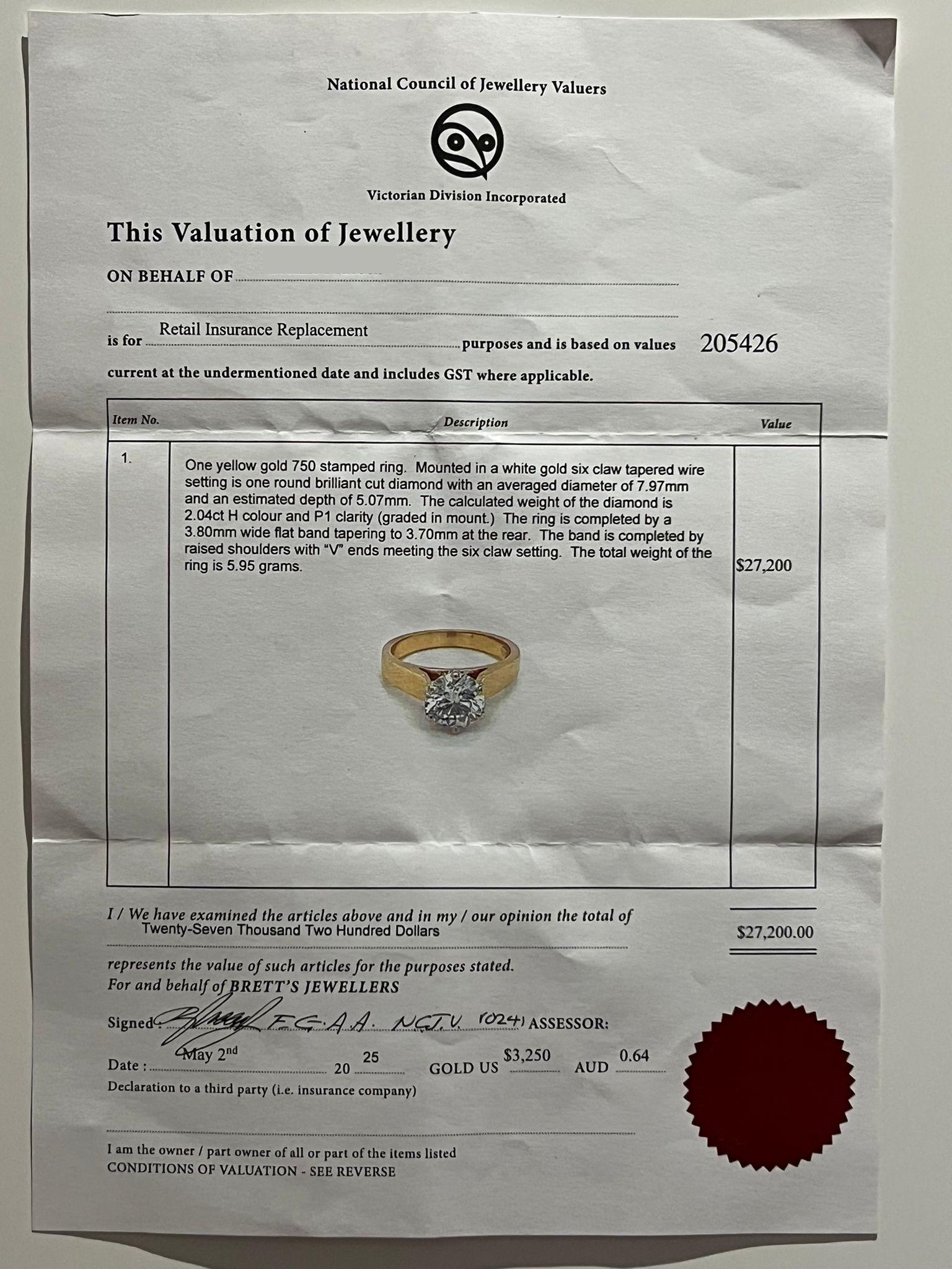 Bague solitaire en or jaune et blanc 18ct avec diamant 2.04ct 5.95g en vente 3