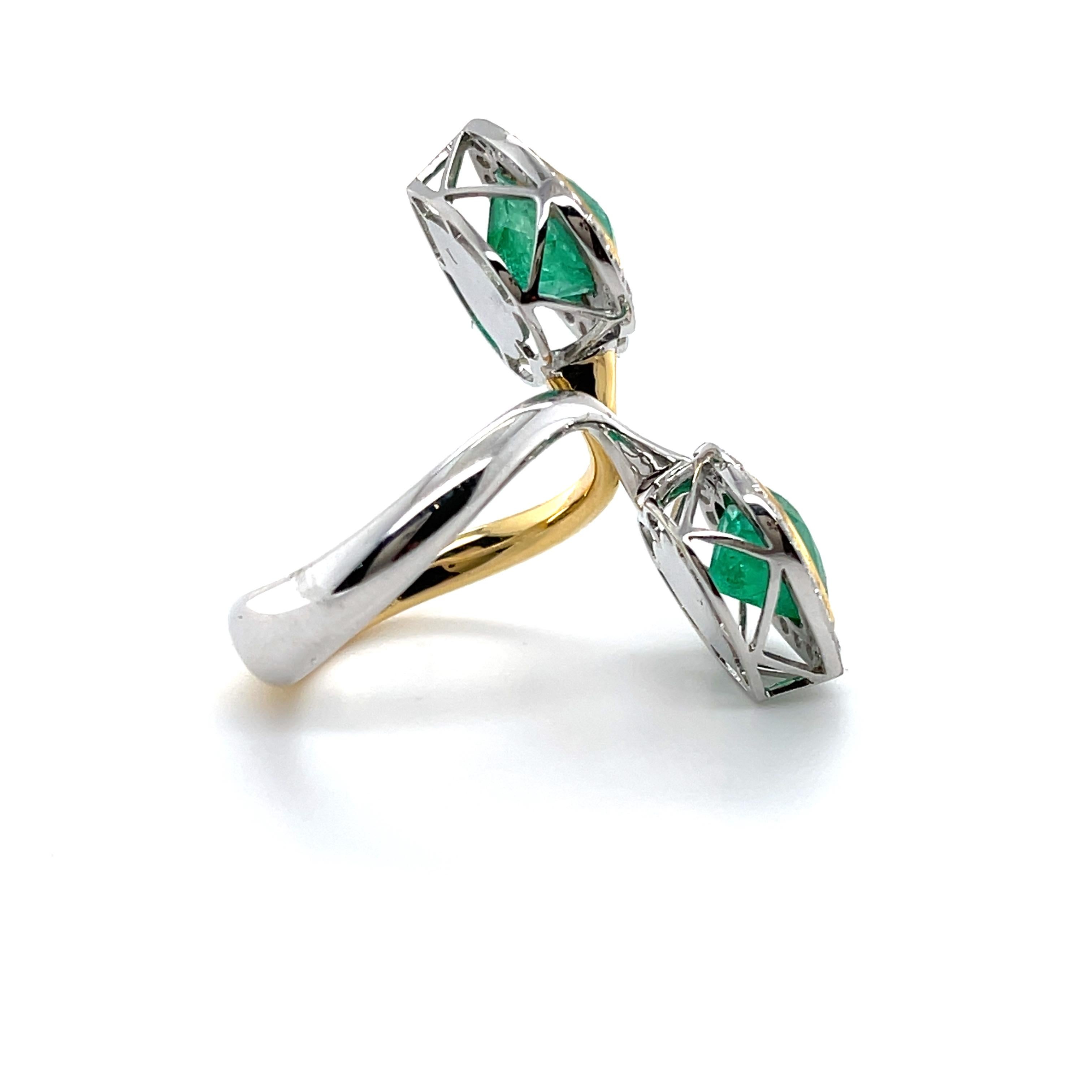 Heart Cut 18CT Yellow and White Gold Emerald and Diamond Ring For Sale