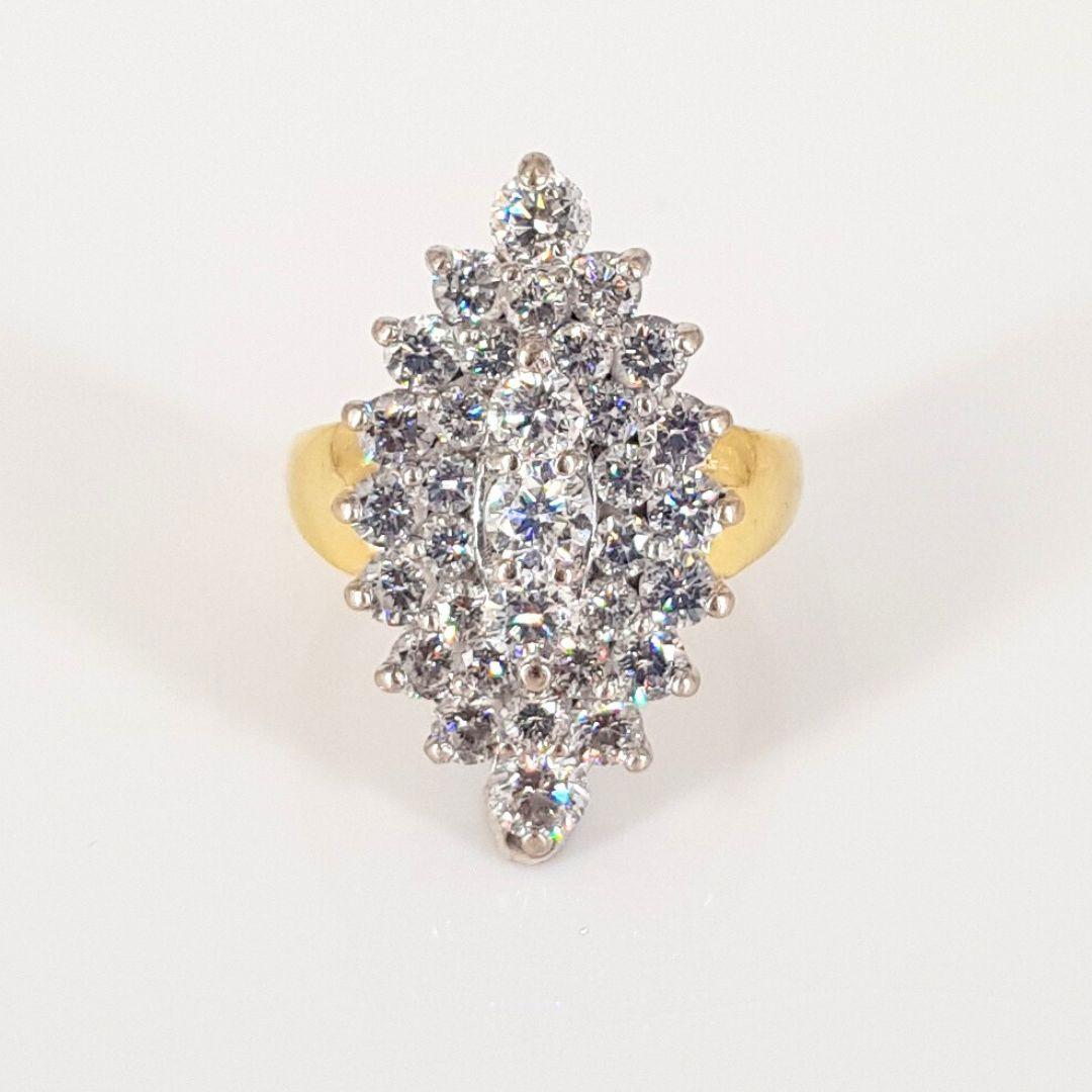 Round Cut 18ct Yellow And White Gold Marquise Cluster Diamond Ring For Sale