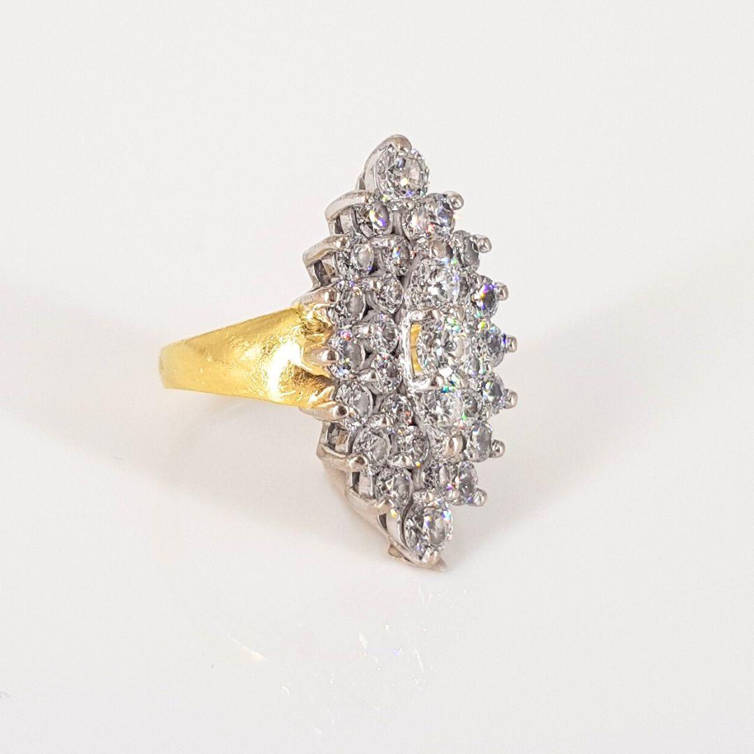 18ct Yellow And White Gold Marquise Cluster Diamond Ring In Excellent Condition For Sale In Cape Town, ZA
