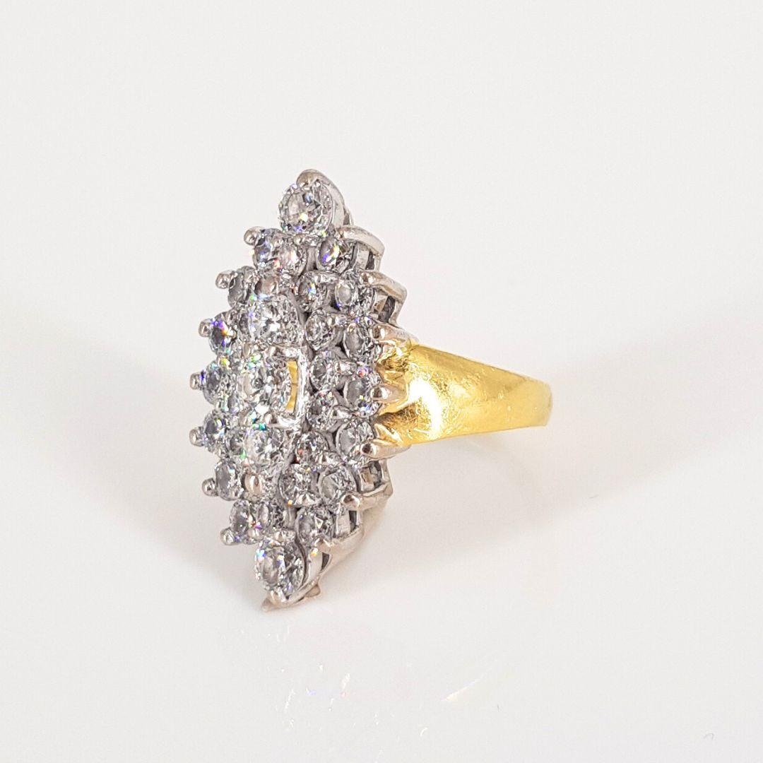 Women's or Men's 18ct Yellow And White Gold Marquise Cluster Diamond Ring For Sale