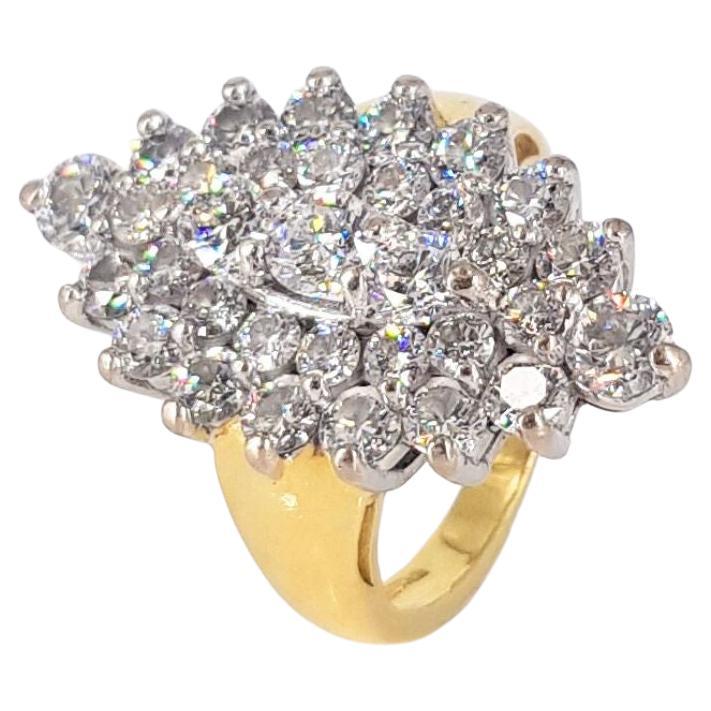18ct Yellow And White Gold Marquise Cluster Diamond Ring For Sale
