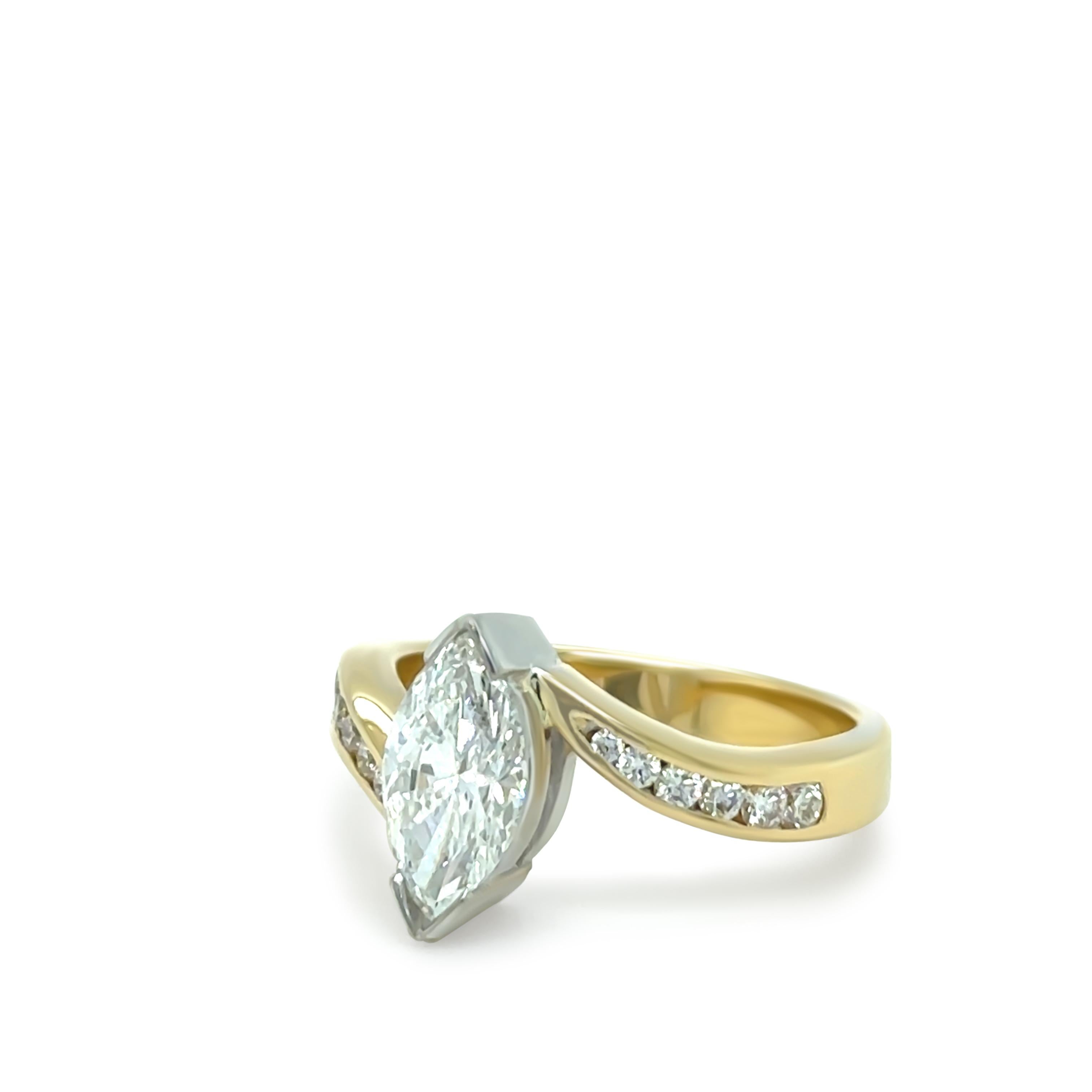 Marquise Cut 18ct Yellow and White Gold Marquise Diamond Engagement Ring 1.21ct 5.09g For Sale