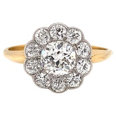 18 kt Gelb- und Weißgold Altschliff-Diamant Antiker Blumenkranz-Cluster-Ring