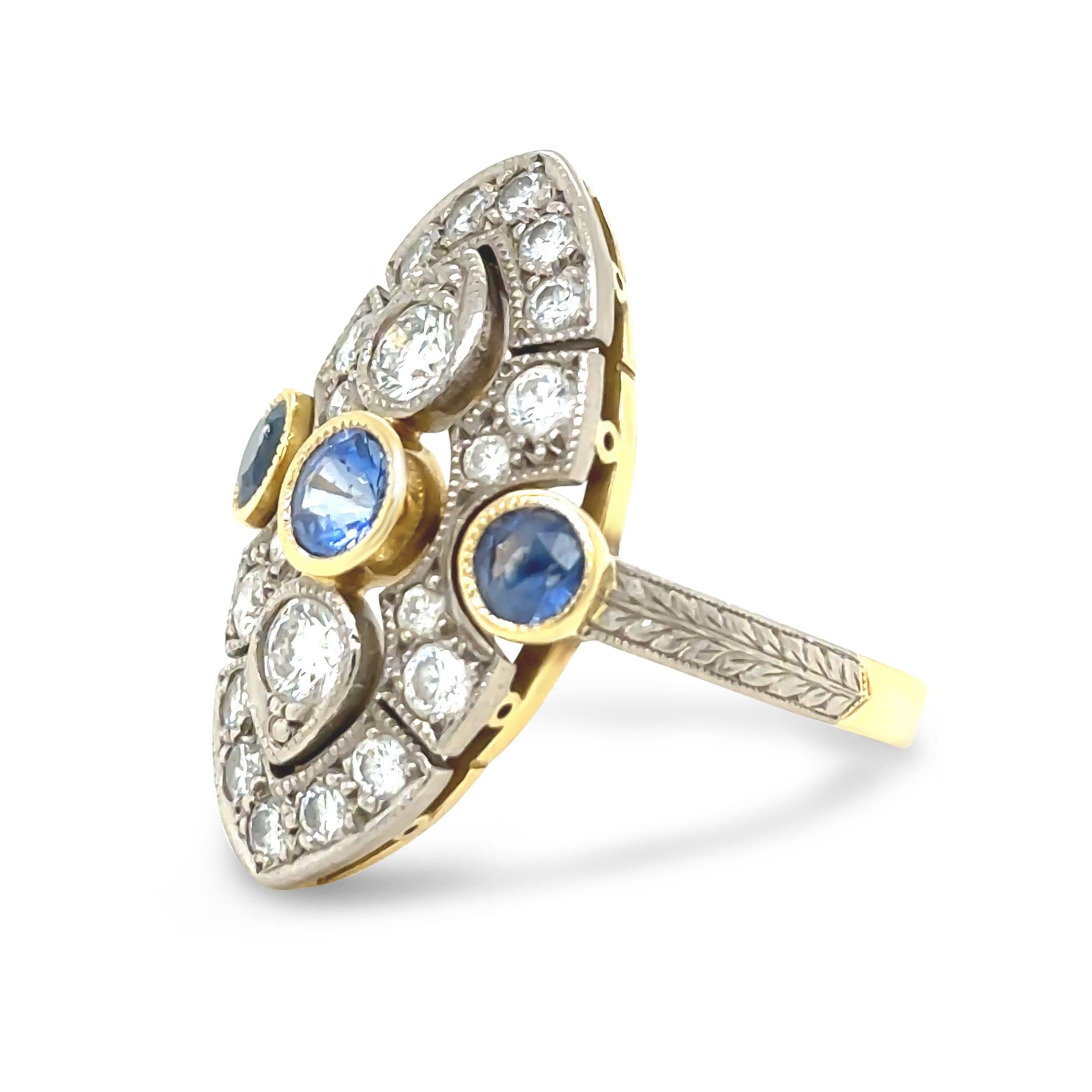 18ct Yellow and White Gold Sapphire and Diamond Ring 1.64ct In Excellent Condition For Sale In SYDNEY, NSW