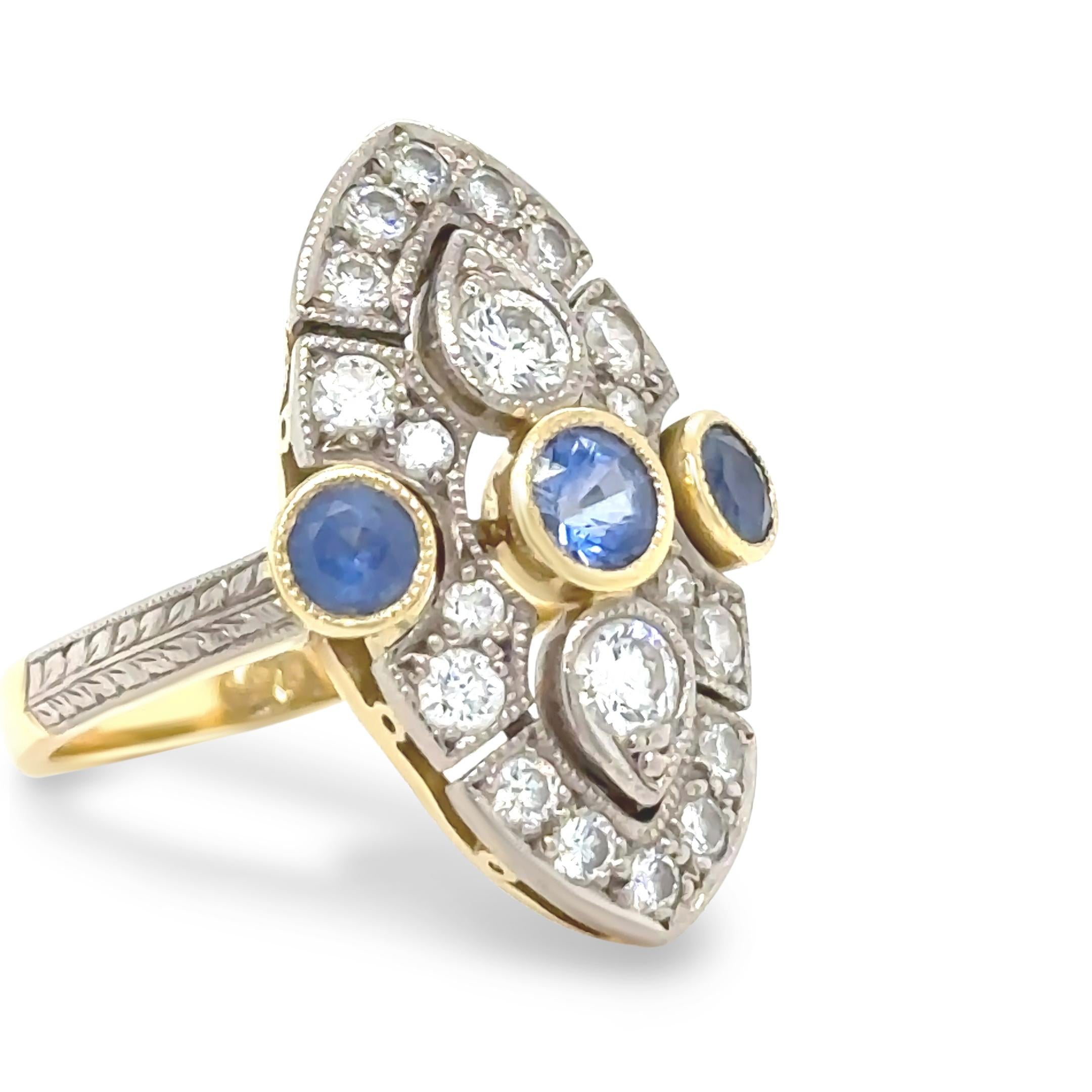 Women's 18ct Yellow and White Gold Sapphire and Diamond Ring 1.64ct For Sale