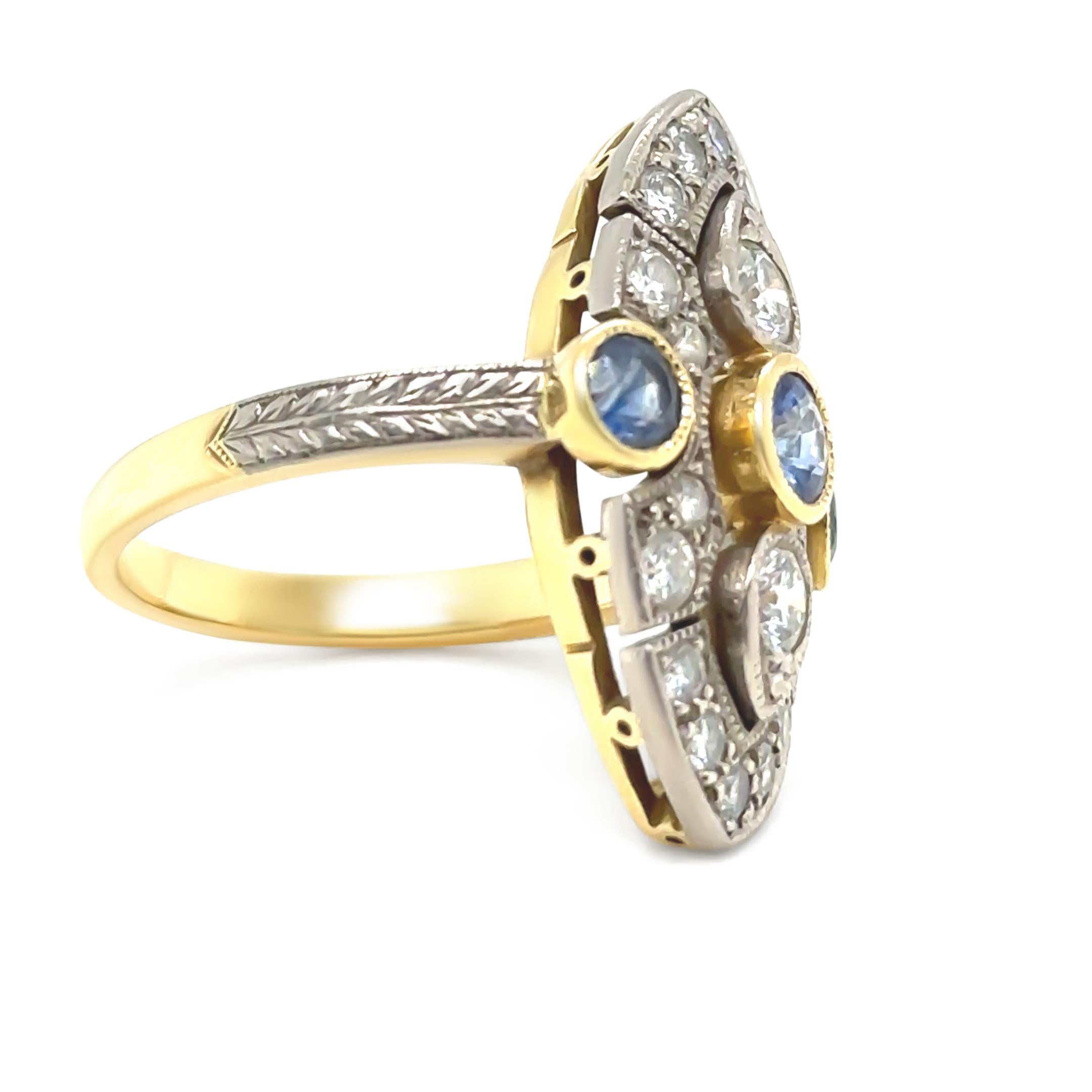 18ct Yellow and White Gold Sapphire and Diamond Ring 1.64ct For Sale 1