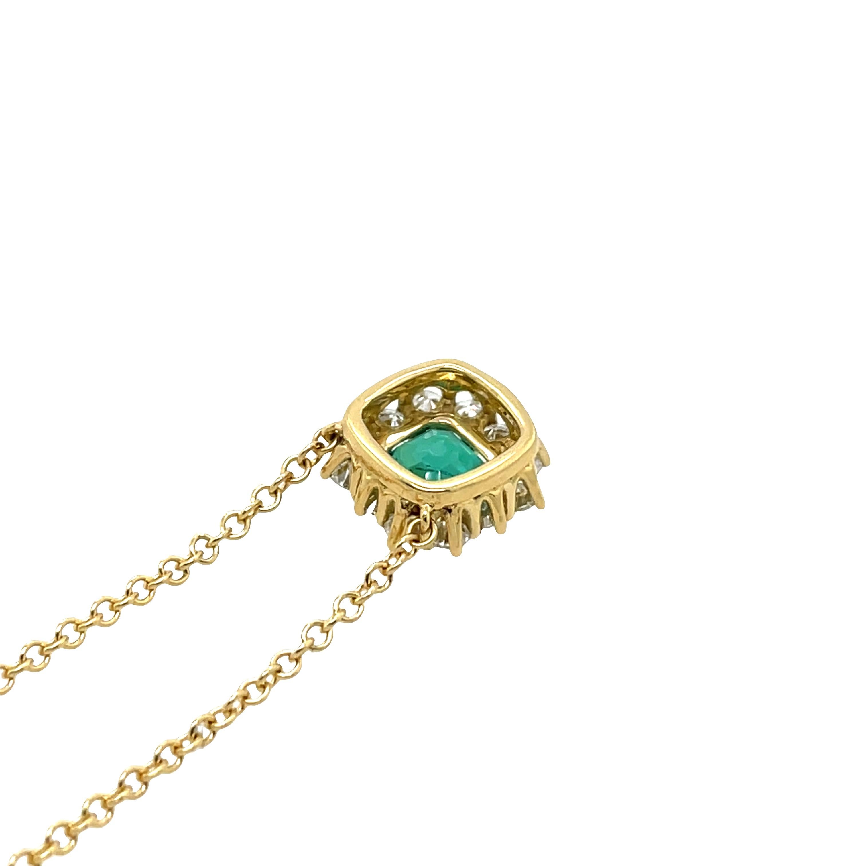 Pendentif émeraude et diamant jaune 18ct sur chaîne de 16 pouces en vente 2
