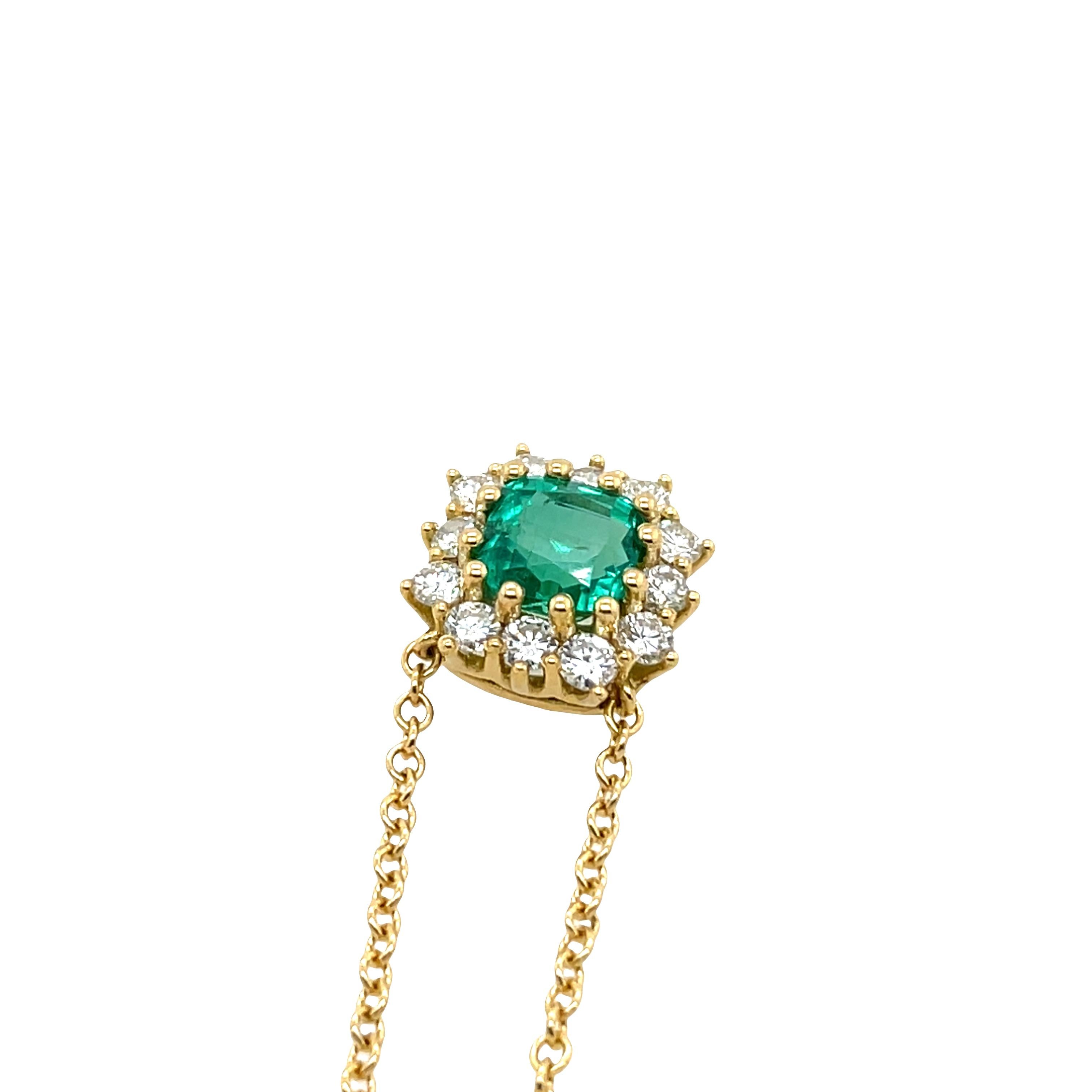 Pendentif émeraude et diamant jaune 18ct sur chaîne de 16 pouces en vente 3