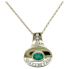 18ct Yellow Emerald & Diamond Pendant on 16" Chain