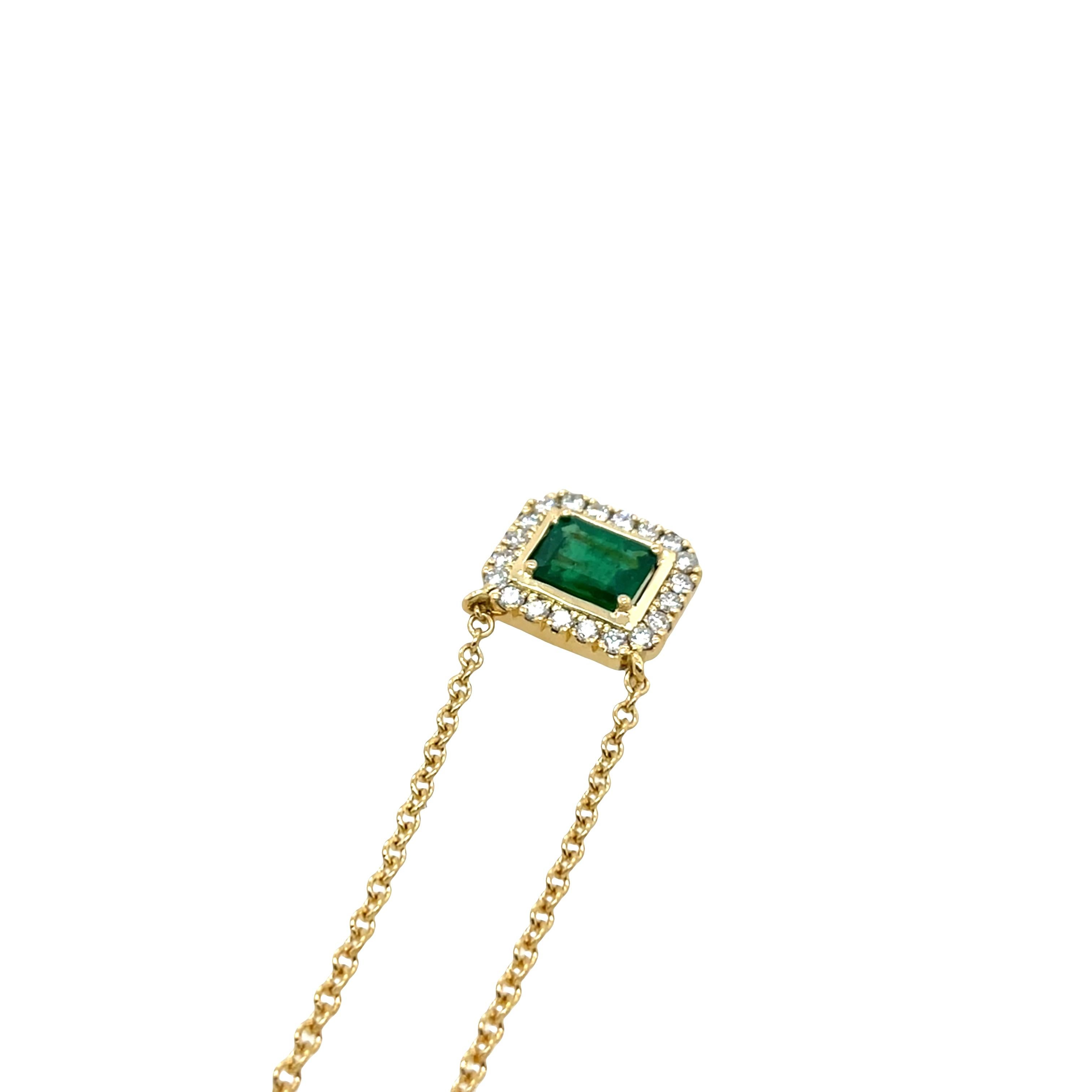 Pendentif émeraude et diamant jaune 18ct sur chaîne de 18 pouces en vente 2