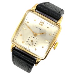 18ct Yellow Gents Gold Vintage Cyma Square Watch