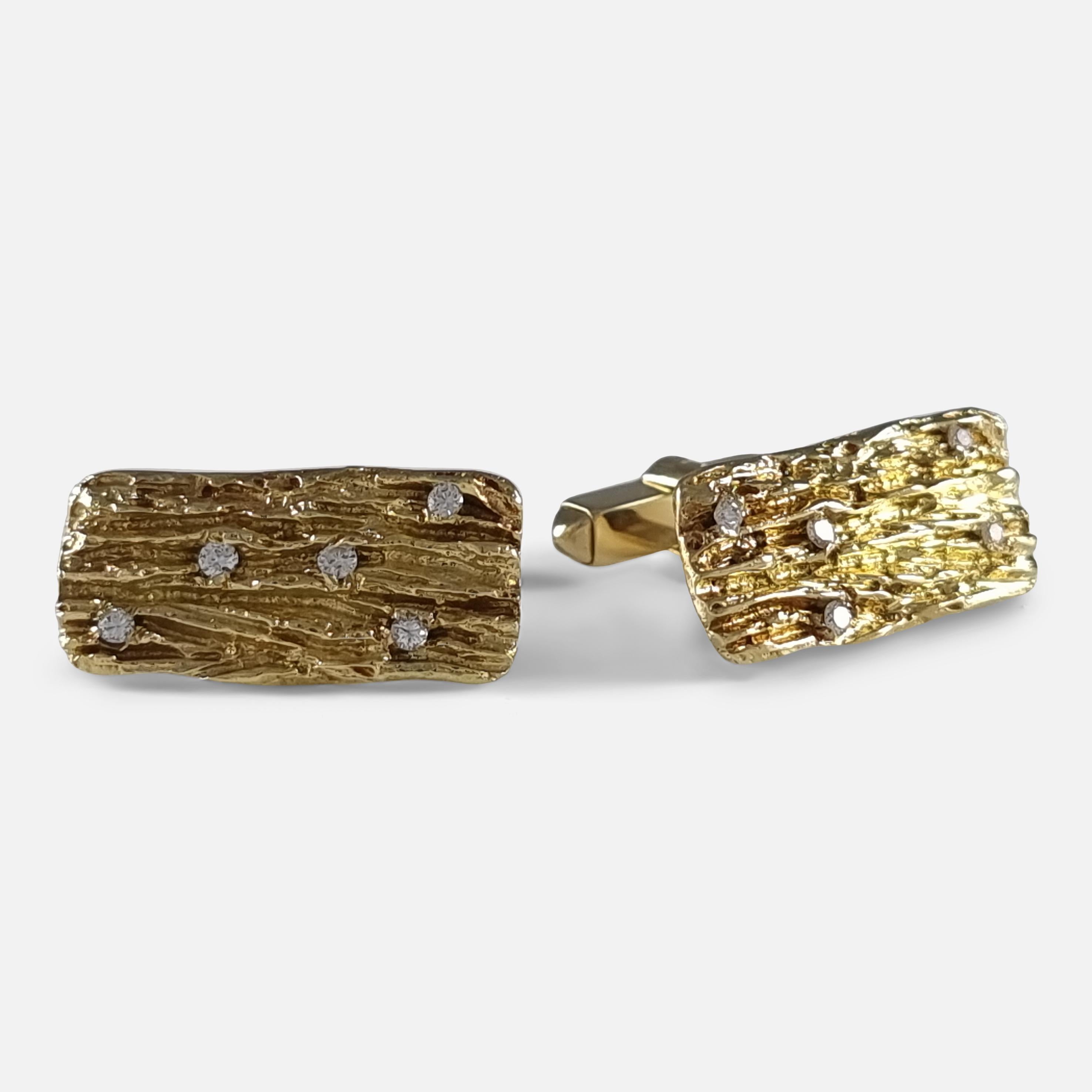 18ct Yellow Gold 0.25ct Diamond Cufflinks, Harris & Maisey, 1968 In Good Condition For Sale In Glasgow, GB
