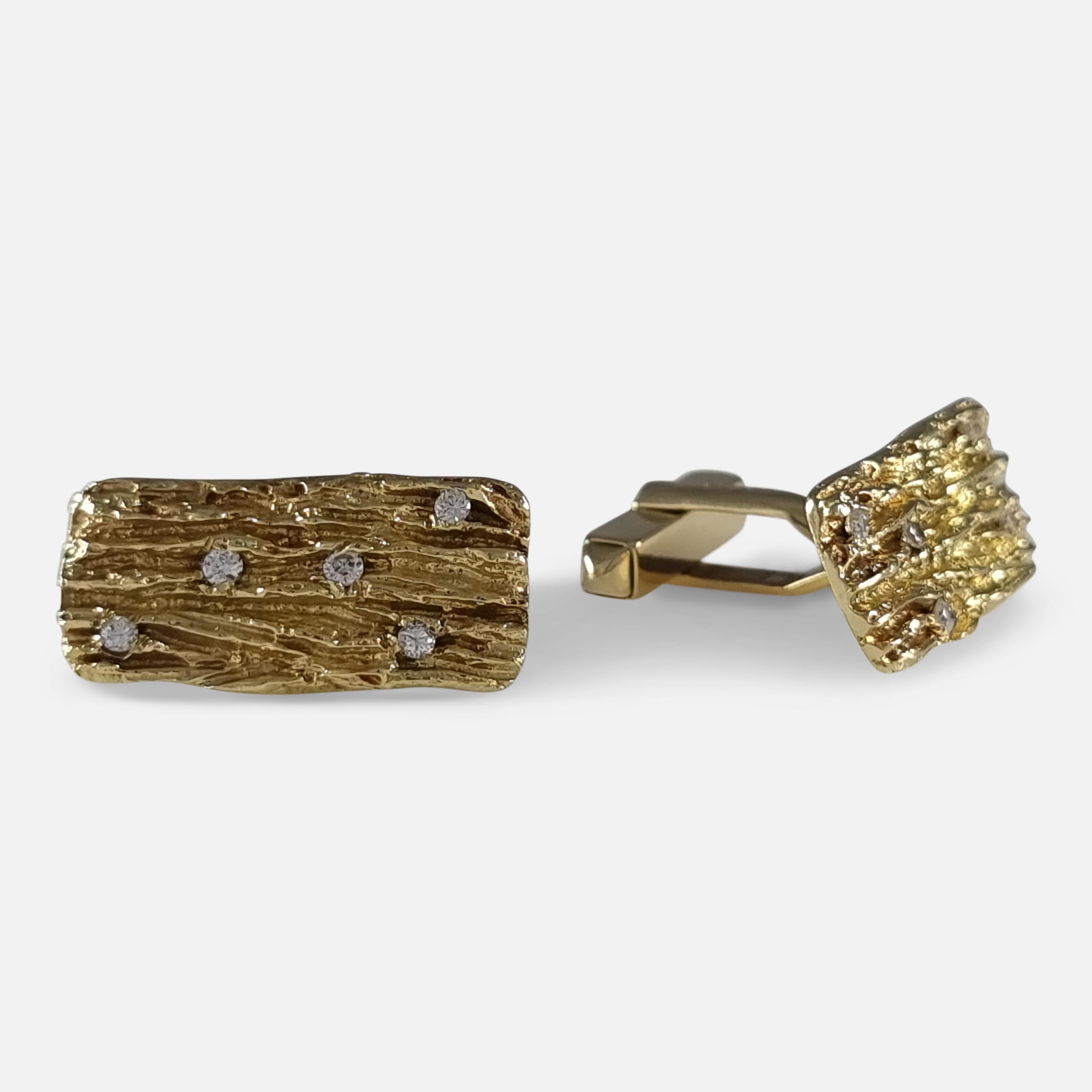 Women's or Men's 18ct Yellow Gold 0.25ct Diamond Cufflinks, Harris & Maisey, 1968 For Sale