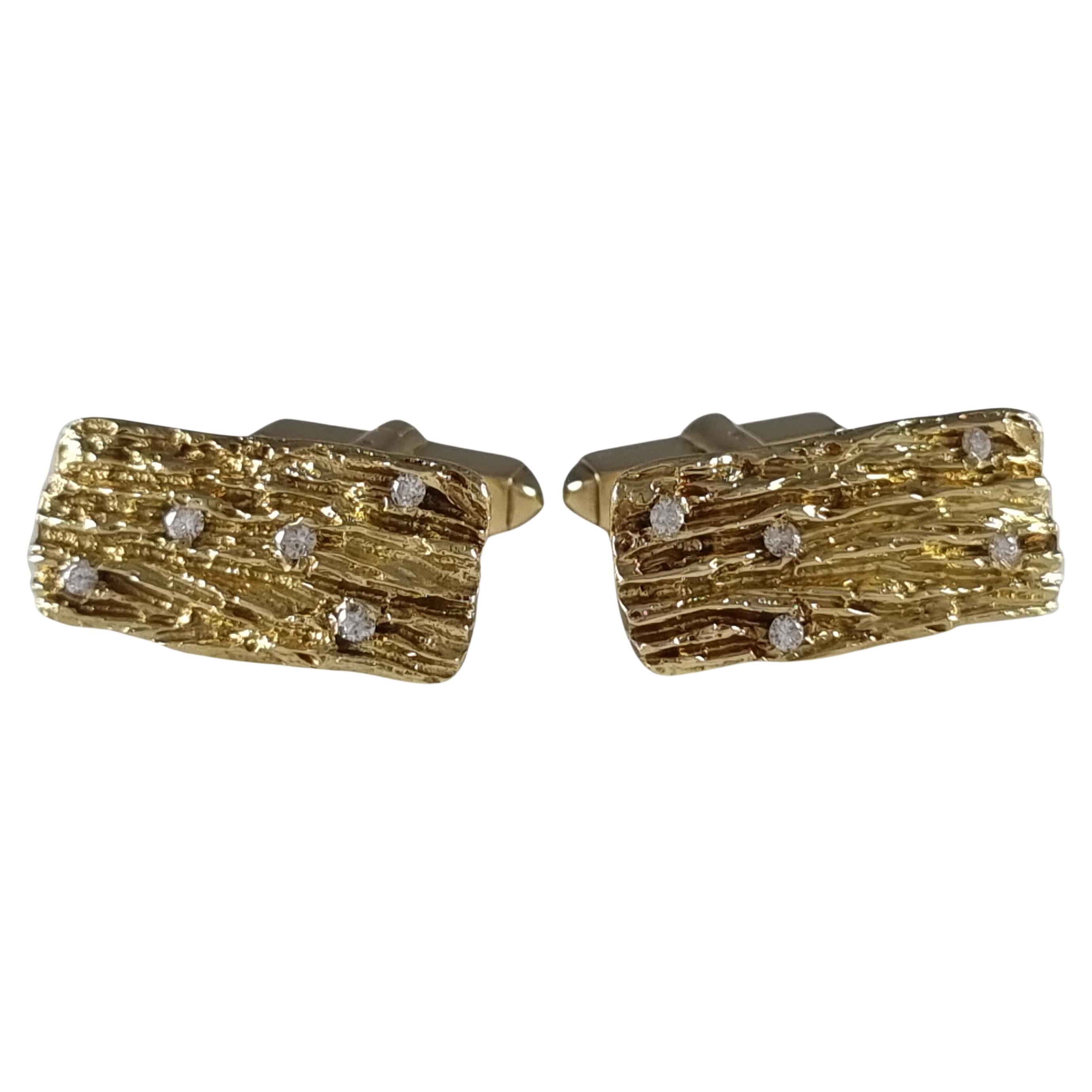 18ct Yellow Gold 0.25ct Diamond Cufflinks, Harris & Maisey, 1968 For Sale