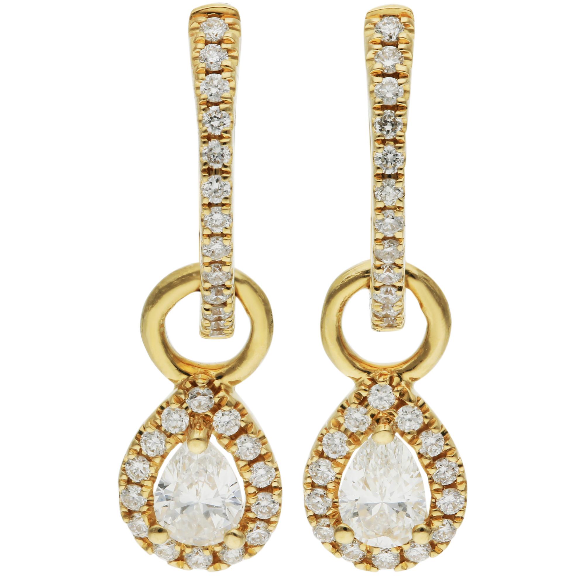Taille poire Boucles d'oreilles en or jaune 18ct et diamant 0,50ct en vente