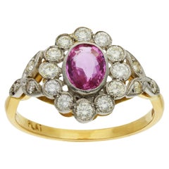 Bague en or jaune 18 carats, saphir rose de 0,80 carat et diamant de 0,65 carat 3,80 grammes