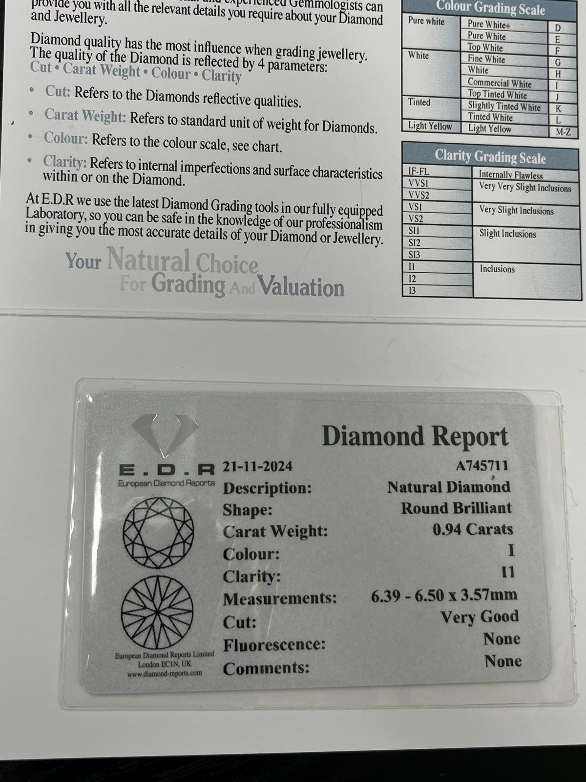 Pendentif en or jaune 18ct avec un diamant de 0,94ct suspendu à une chaîne de 16