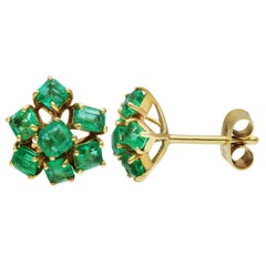 18ct Yellow Gold 1.00ct Emerald Cluster Stud Earrings