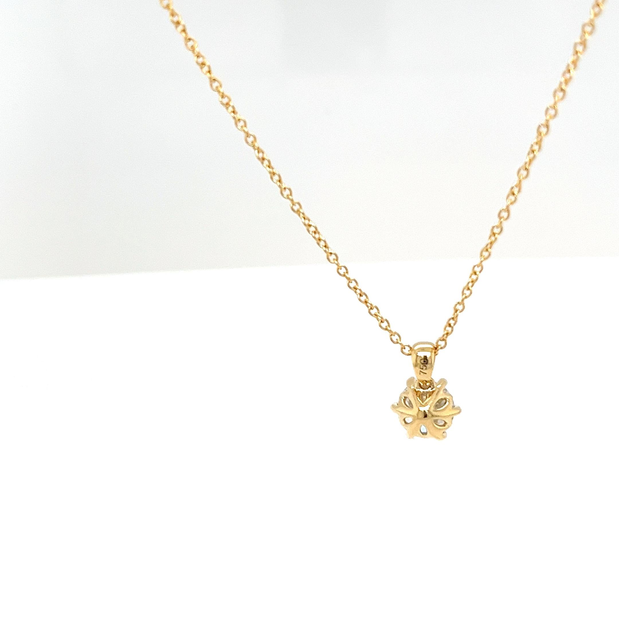 Taille ronde Pendentif suspendu à une chaîne de 18 pouces en or jaune 18 carats avec diamant naturel de 1,0 carat H/SI2 en vente