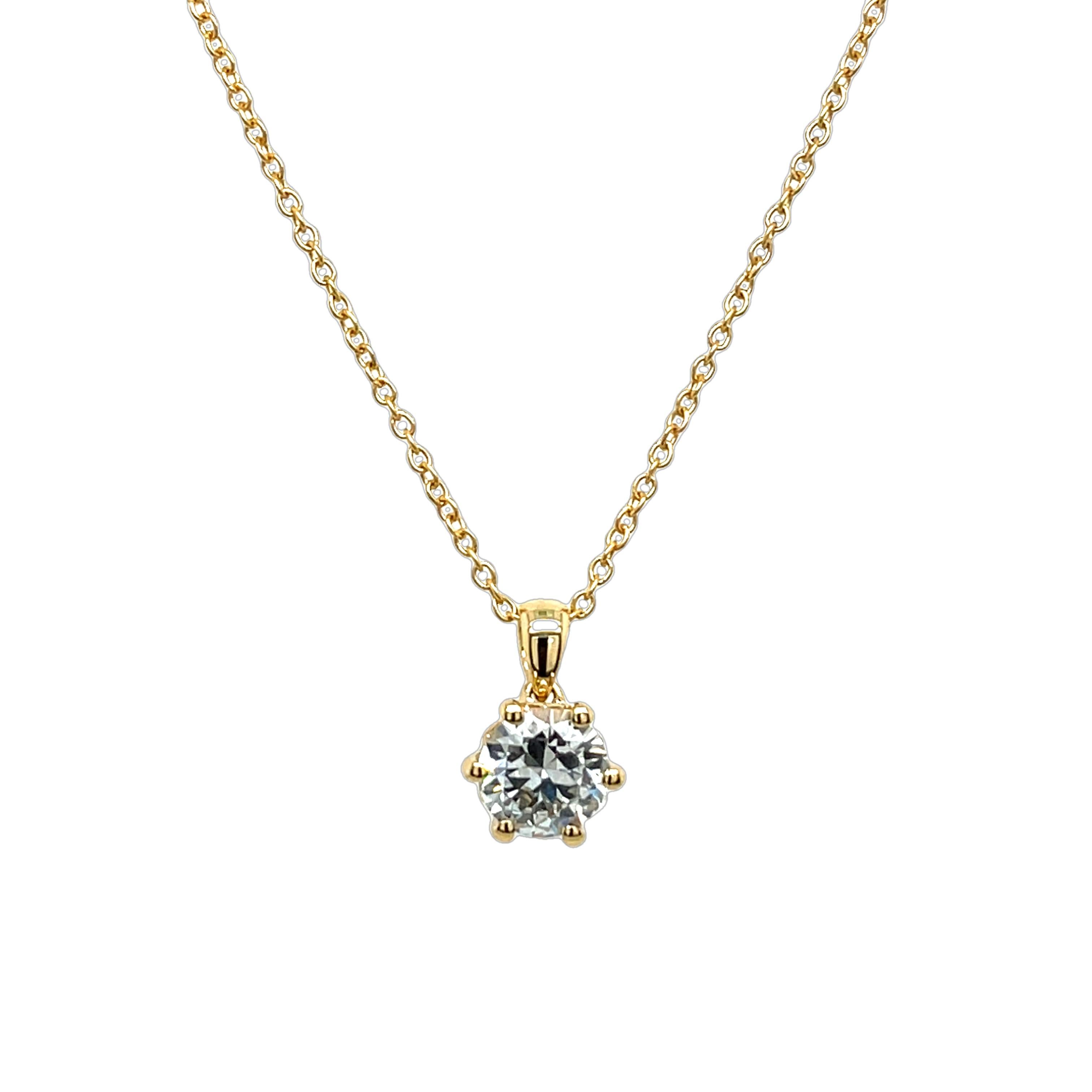 Pendentif suspendu à une chaîne de 18 pouces en or jaune 18 carats avec diamant naturel de 1,0 carat H/SI2 en vente 1