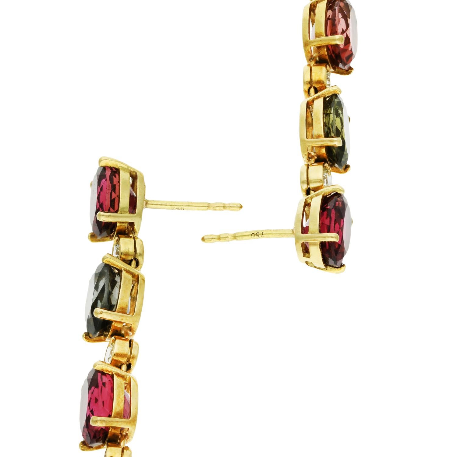 18ct Yellow Gold 18ct Tourmaline & 0.80ct Diamond Drop Earrings In Good Condition For Sale In Birmingham, GB