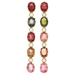 Pendants d'oreilles en or jaune 18 carats, tourmaline 18 carats et diamants 0,80 carat