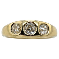 Anello in oro giallo 18 ct con 3 pietre e diamanti, con 0,96 ct di diamanti naturali incastonati