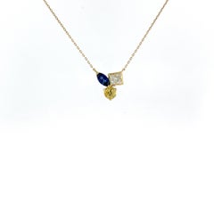 18ct Yellow Gold 3 Stone Pendant, Set with Natural Diamond, Citrine, Sapphire