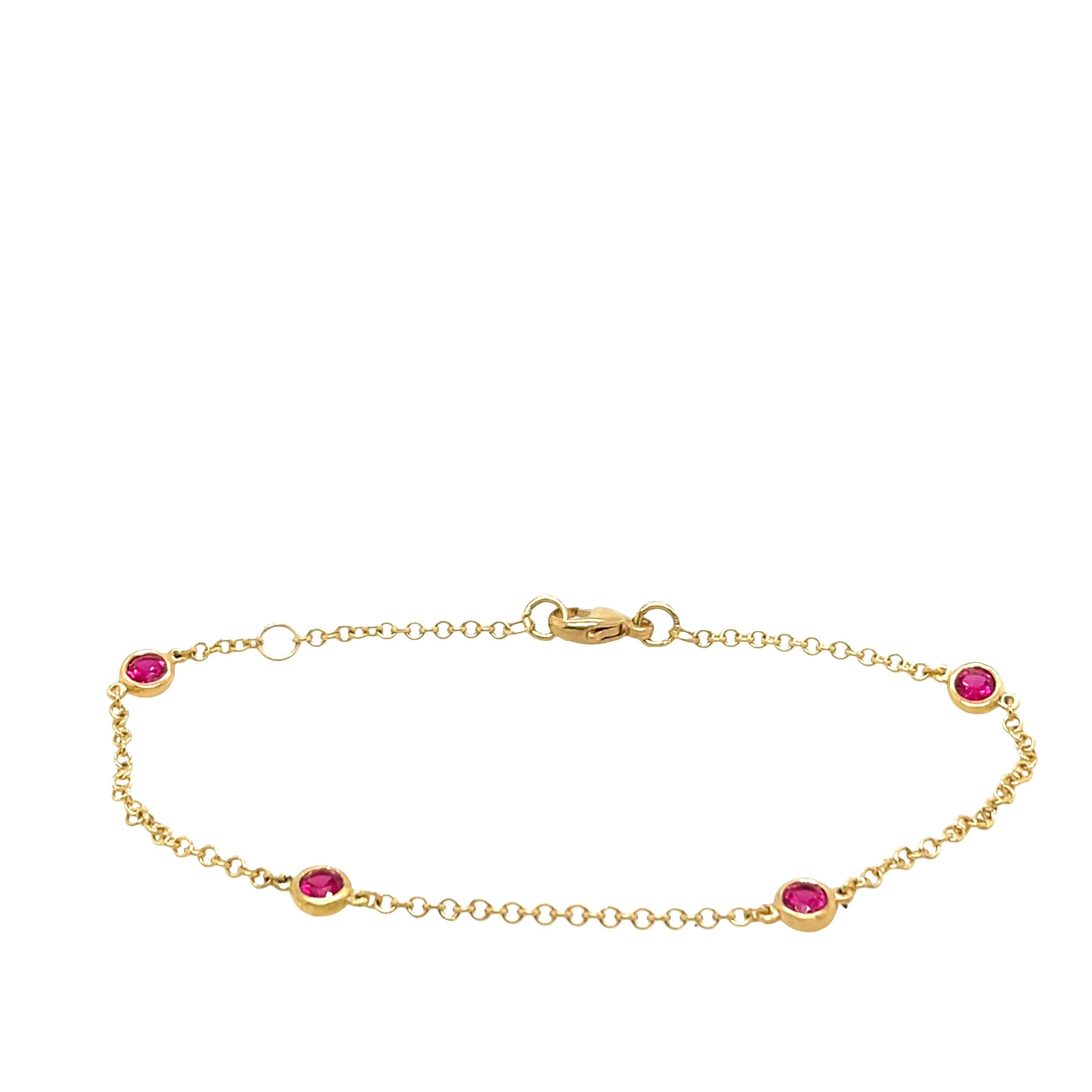 18ct Yellow Gold 4 Stone Ruby Bracelet For Sale