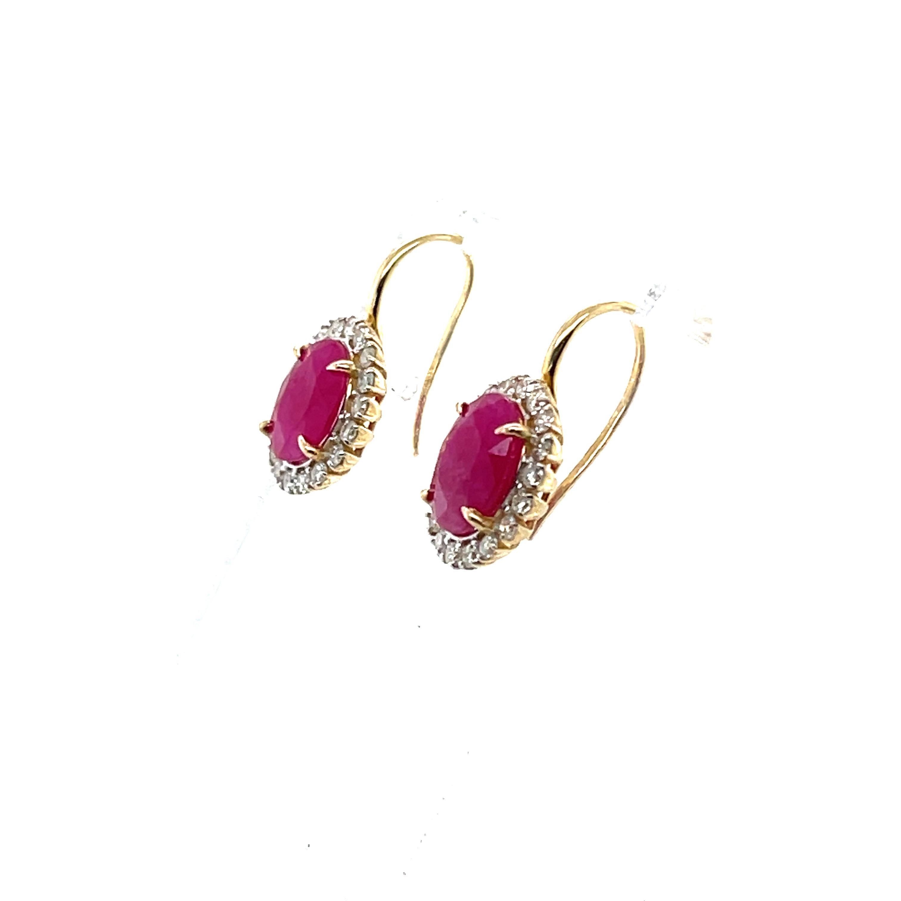 Contemporary 18ct Yellow Gold 4.28ct Ruby and Diamond Earrings For Sale