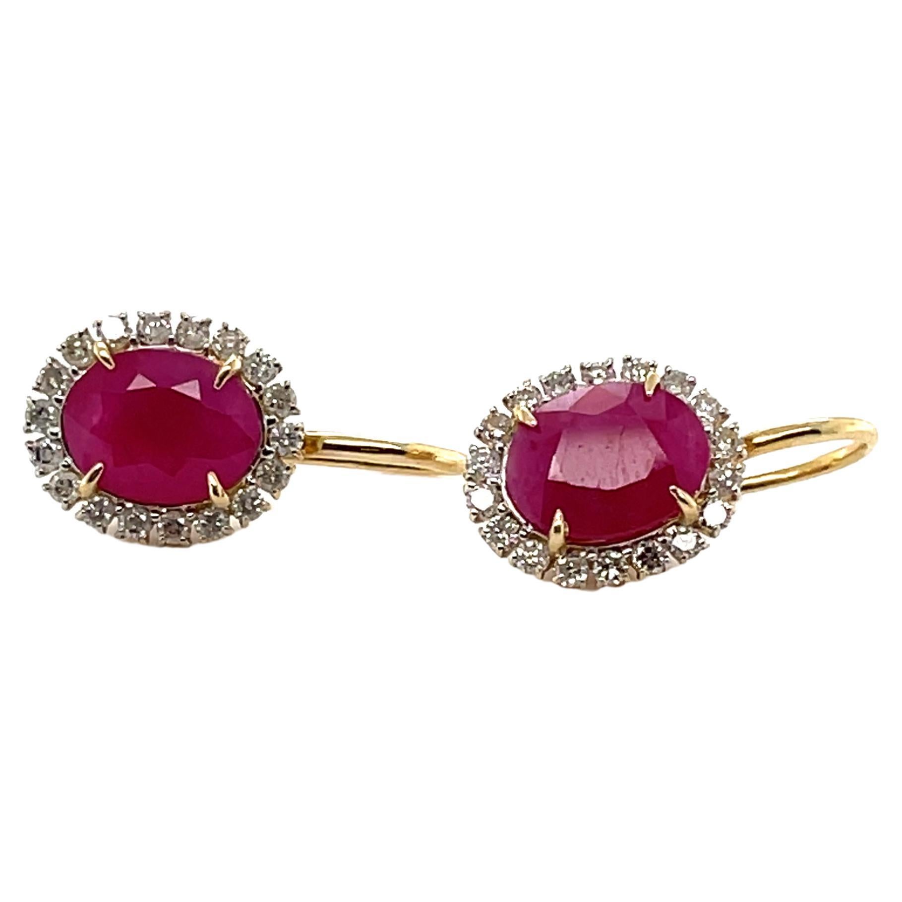 Oval Cut 18ct Yellow Gold 4.28ct Ruby and Diamond Earrings For Sale