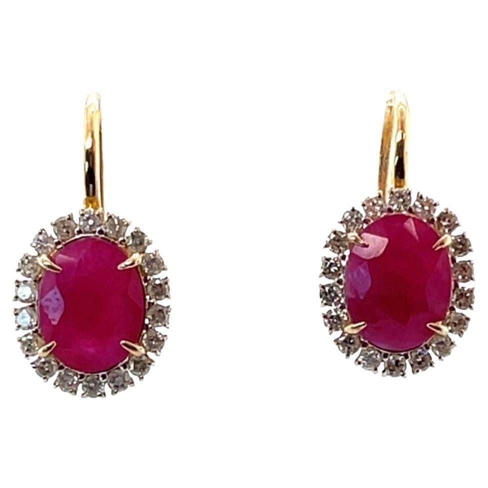 18ct Yellow Gold 4.28ct Ruby and Diamond Earrings For Sale