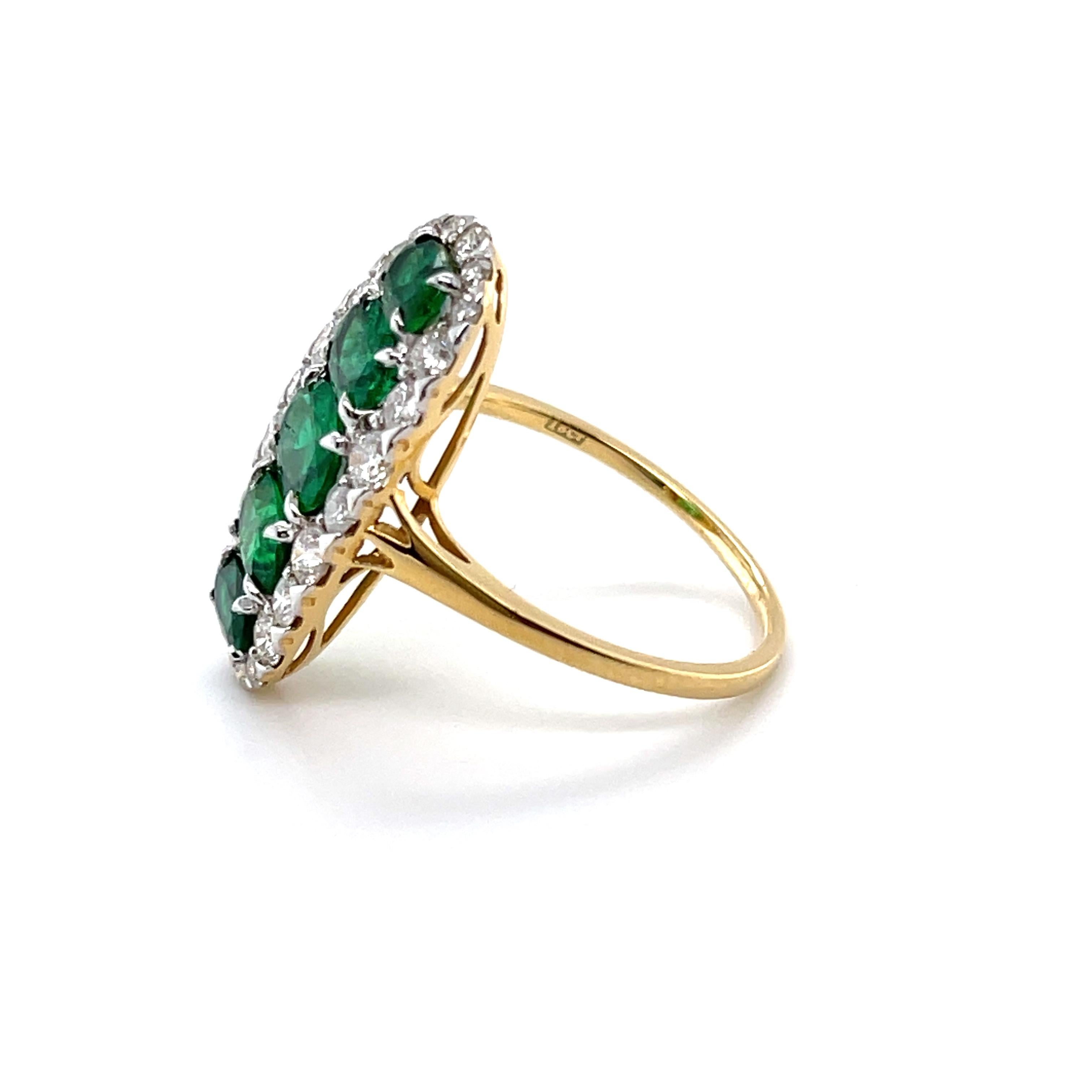 For Sale:  18ct Yellow Gold 5 Stone Emerald and Diamond Navette Dress Ring 3